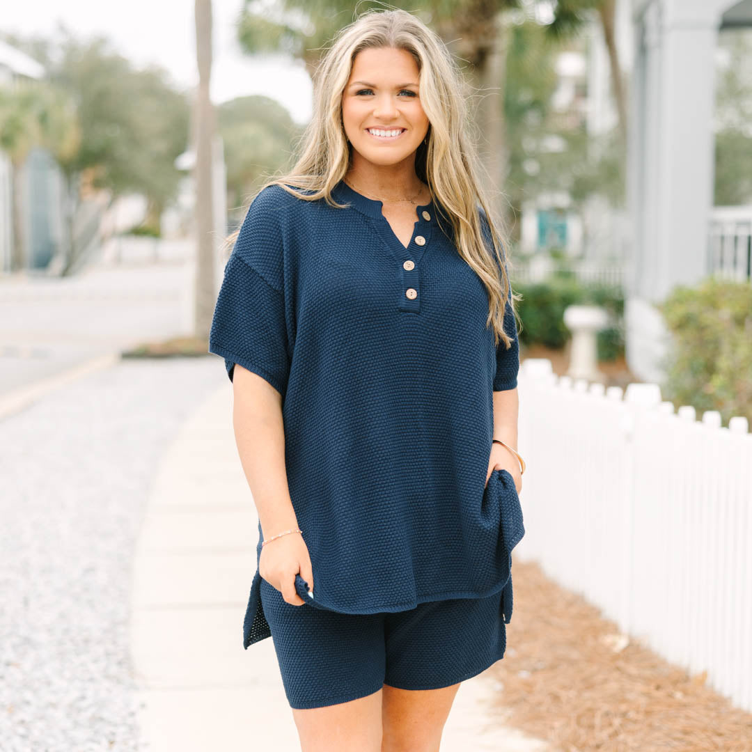 Off In Paradise Sweater Set, Navy