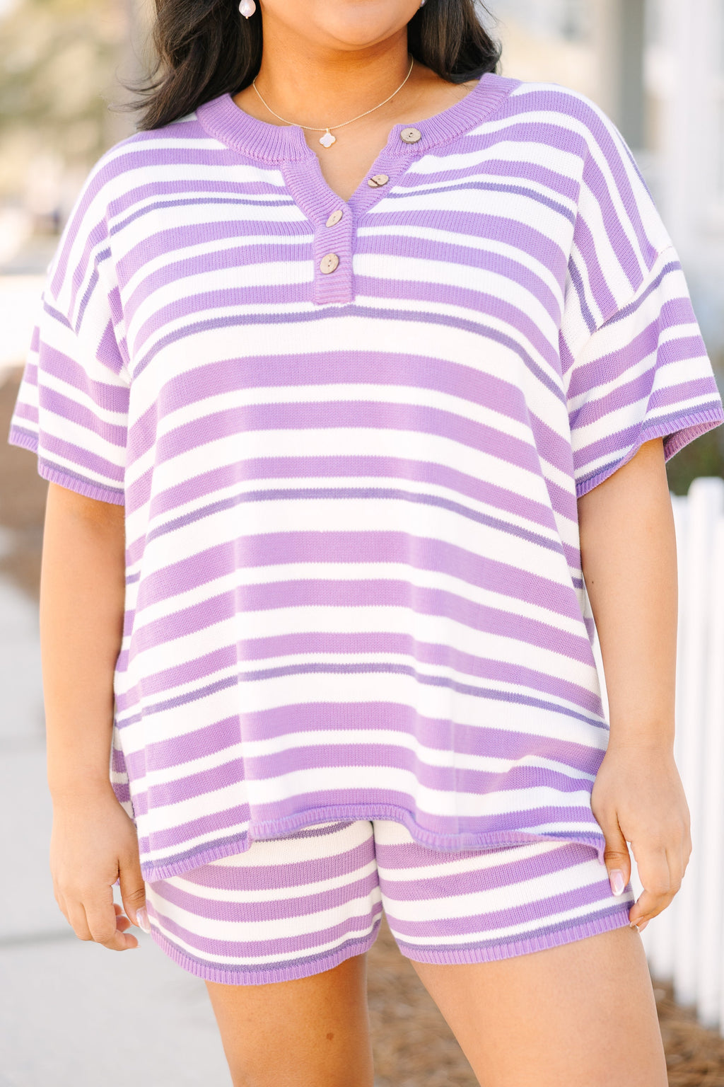 Off In Paradise Sweater Set, Lavender Stripe