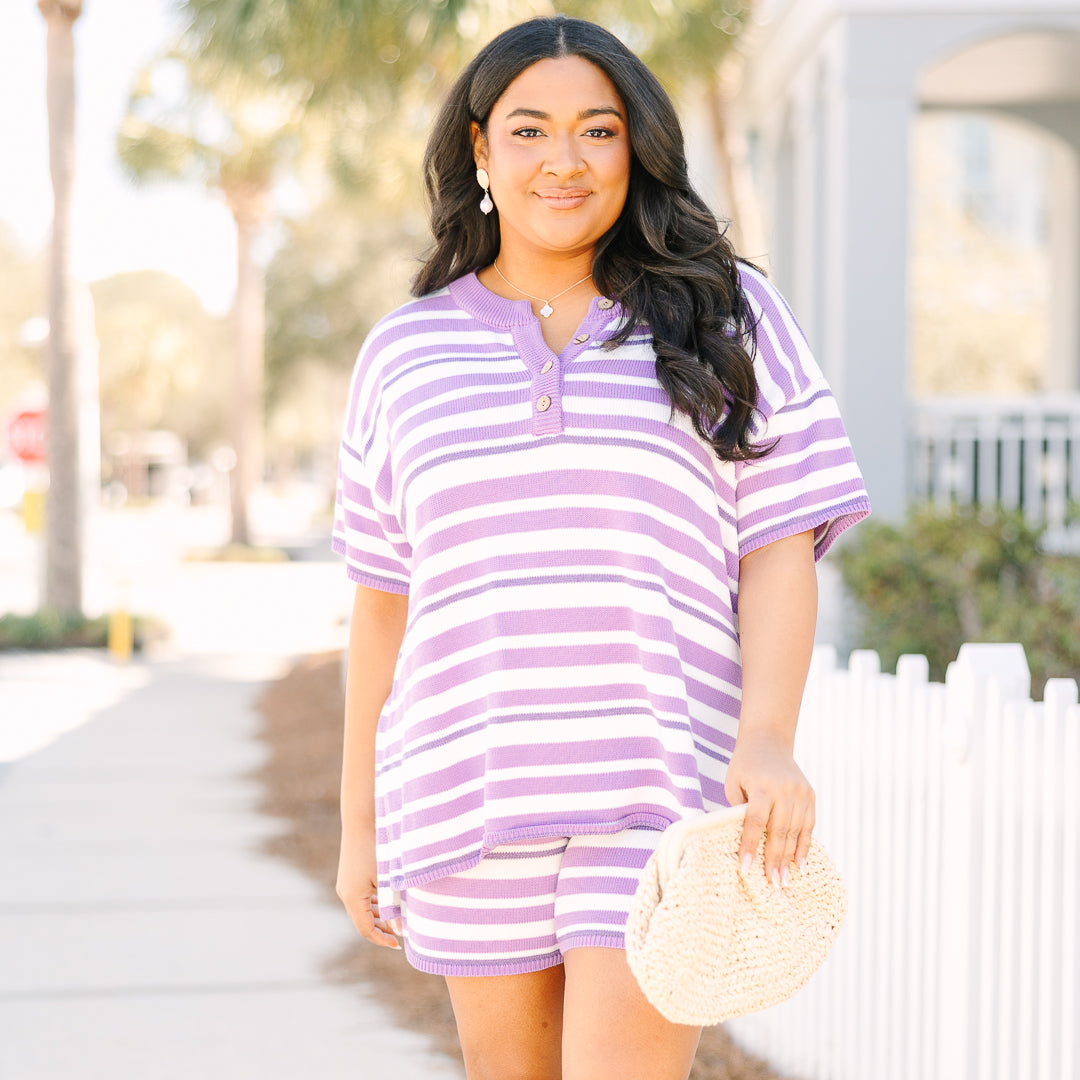 Off In Paradise Sweater Set, Lavender Stripe