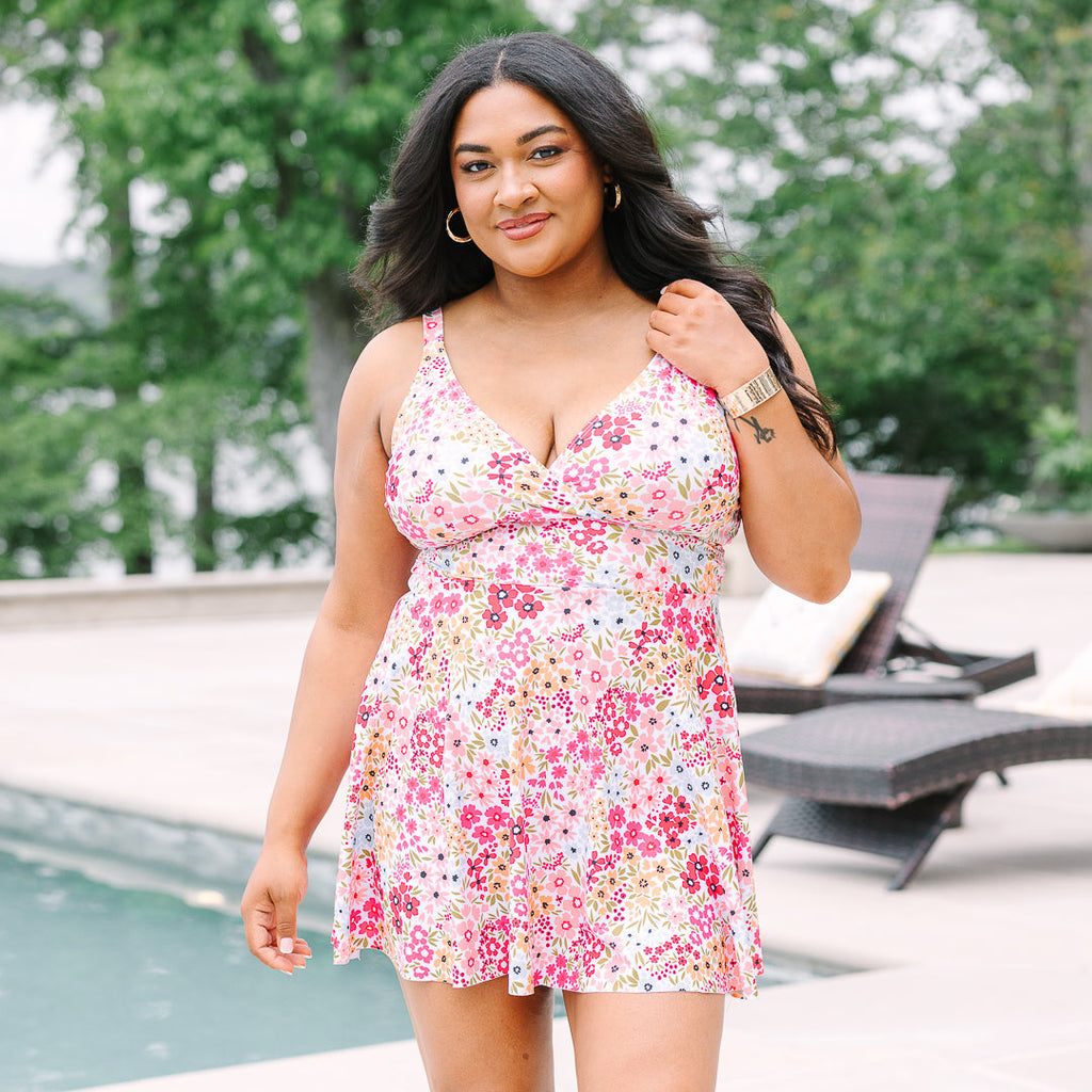 On The Sea Swim Dress, Pink Floral