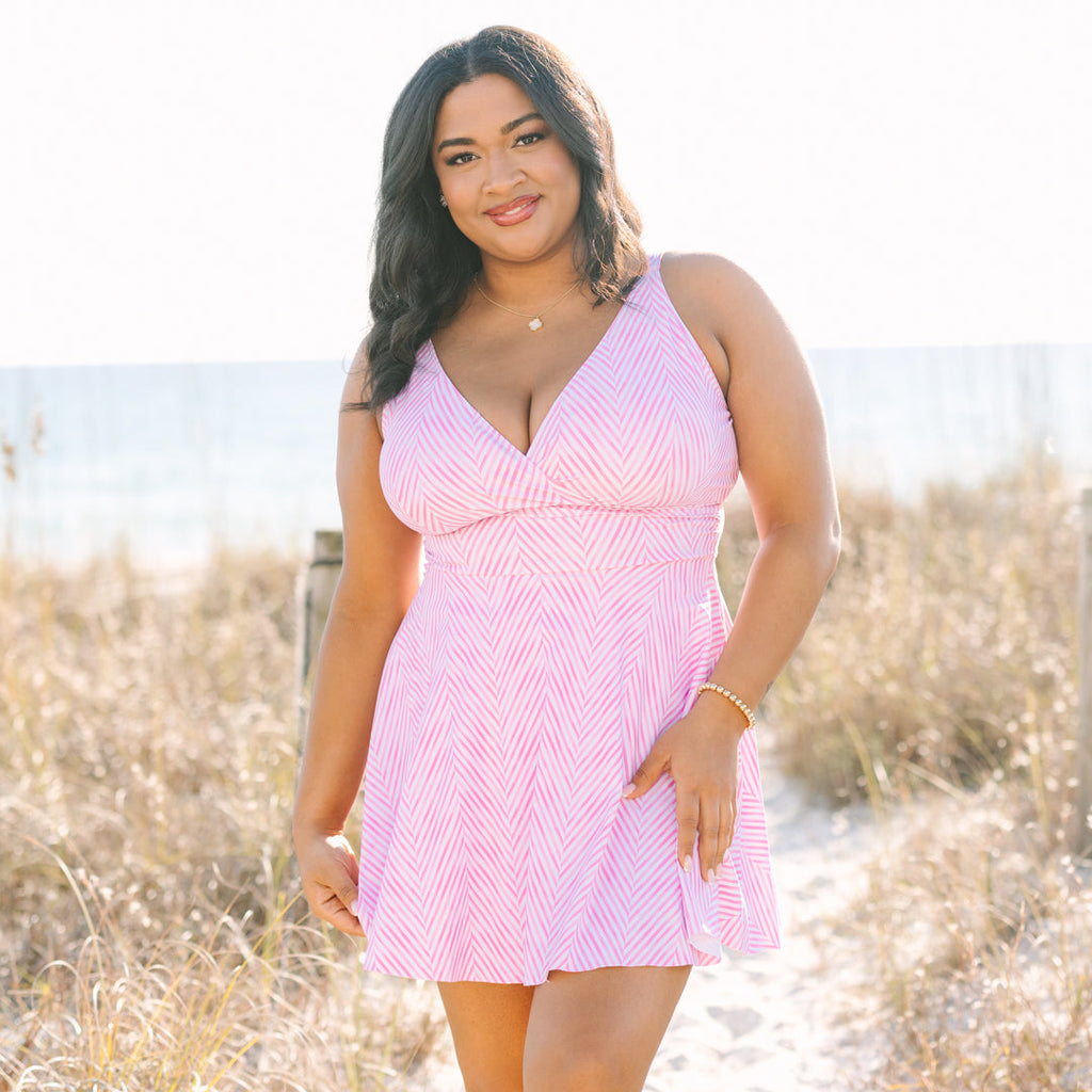 On The Sea Swim Dress, Pink Stripe