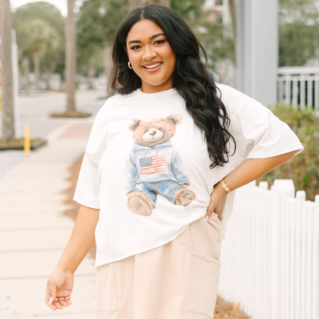 Patriotic Teddy Vintage Wash Tee, White