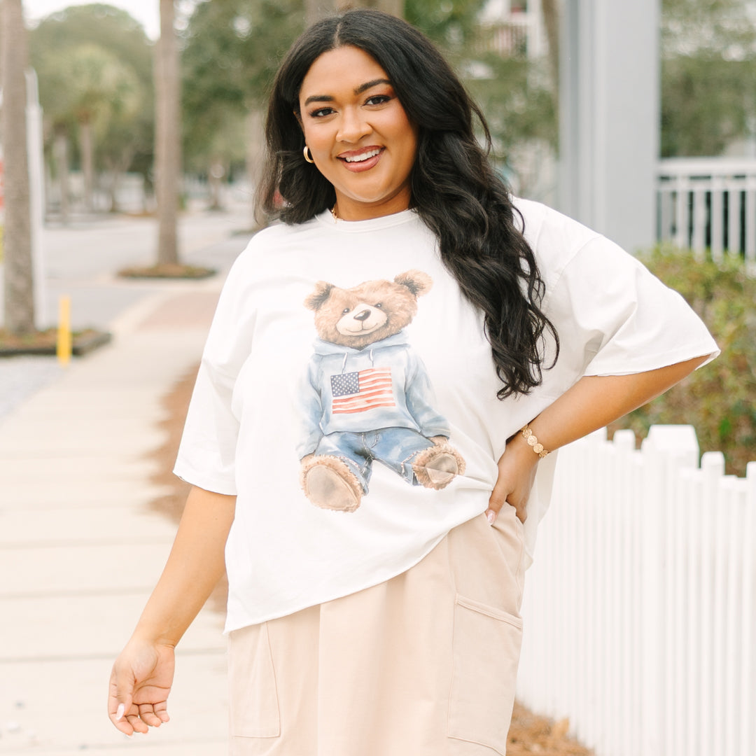 Patriotic Teddy Vintage Wash Tee, White