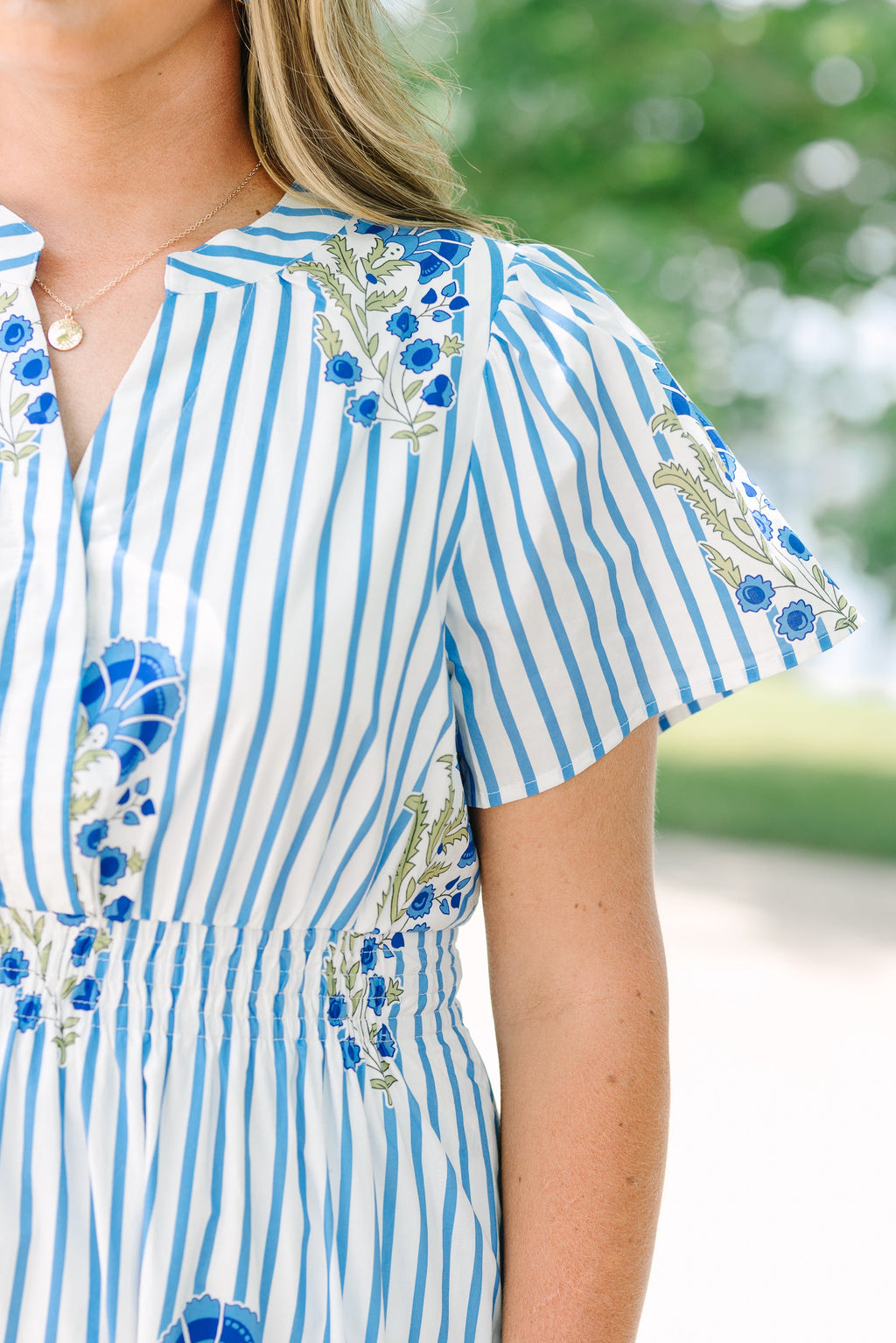 Pleated Petal Maxi Dress, Blue Mix
