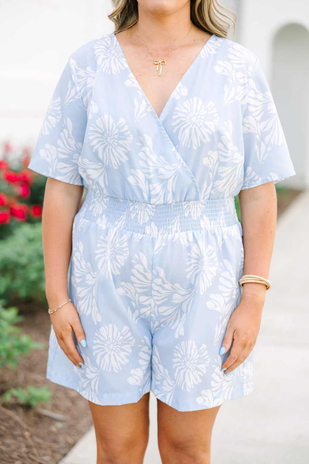 Porch Swing At Sunset Romper, Baby Blue