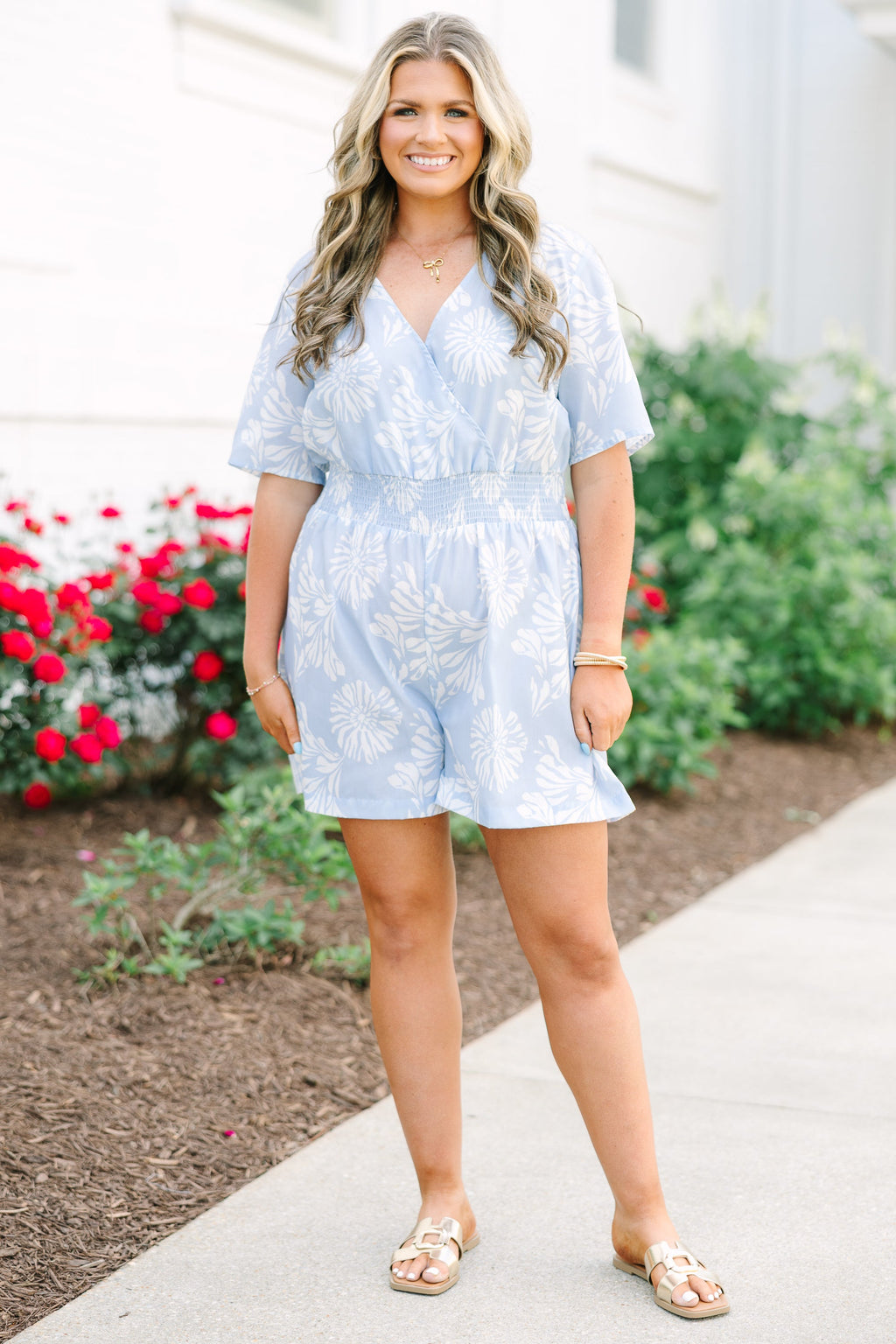 Porch Swing At Sunset Romper, Baby Blue
