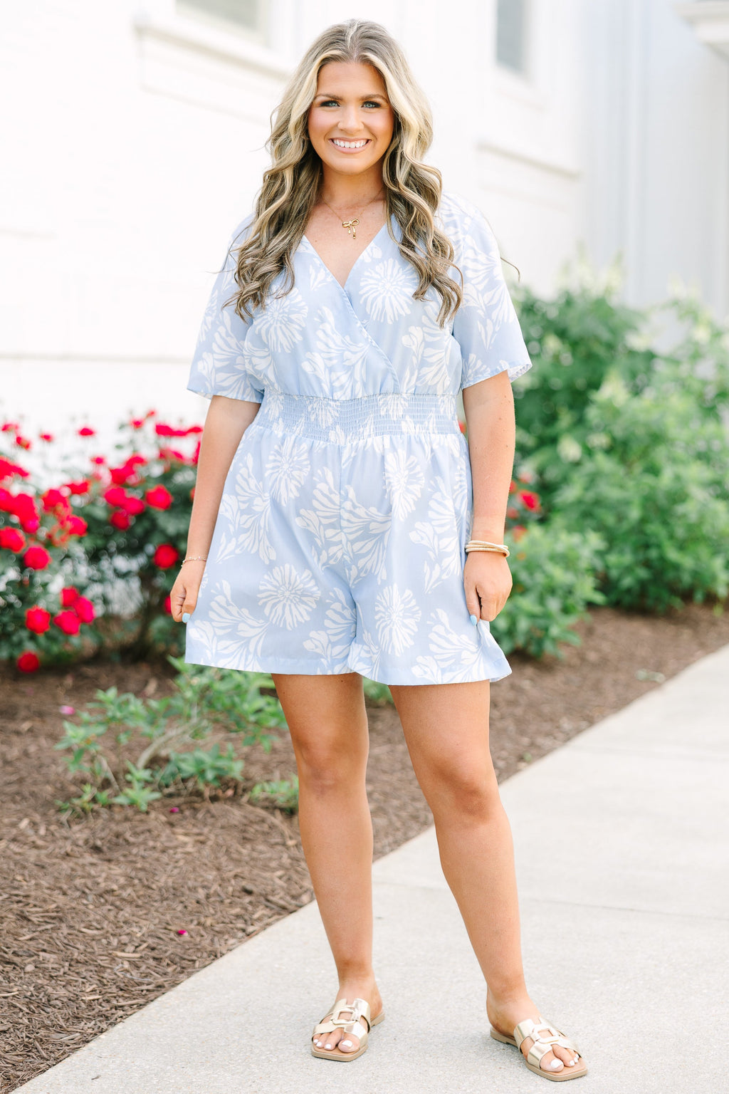 Porch Swing At Sunset Romper, Baby Blue