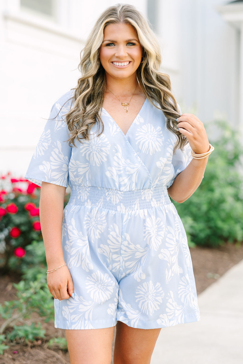 Porch Swing At Sunset Romper, Baby Blue