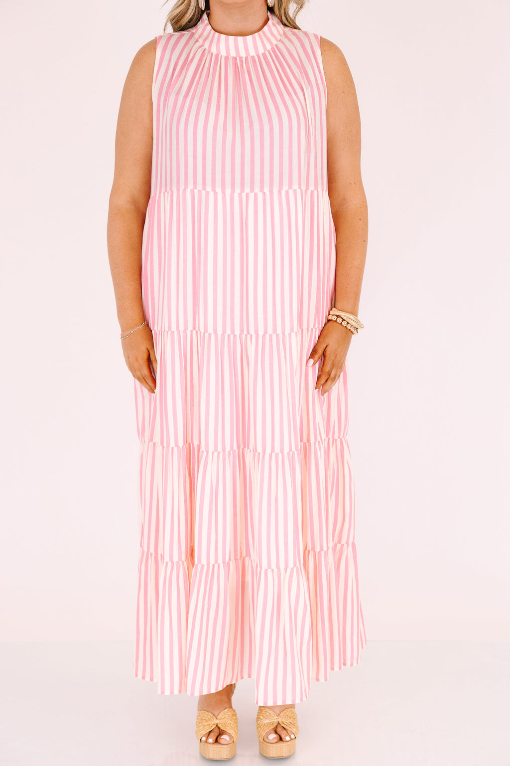 Pretty In Pinstripes Dress, Baby Pink