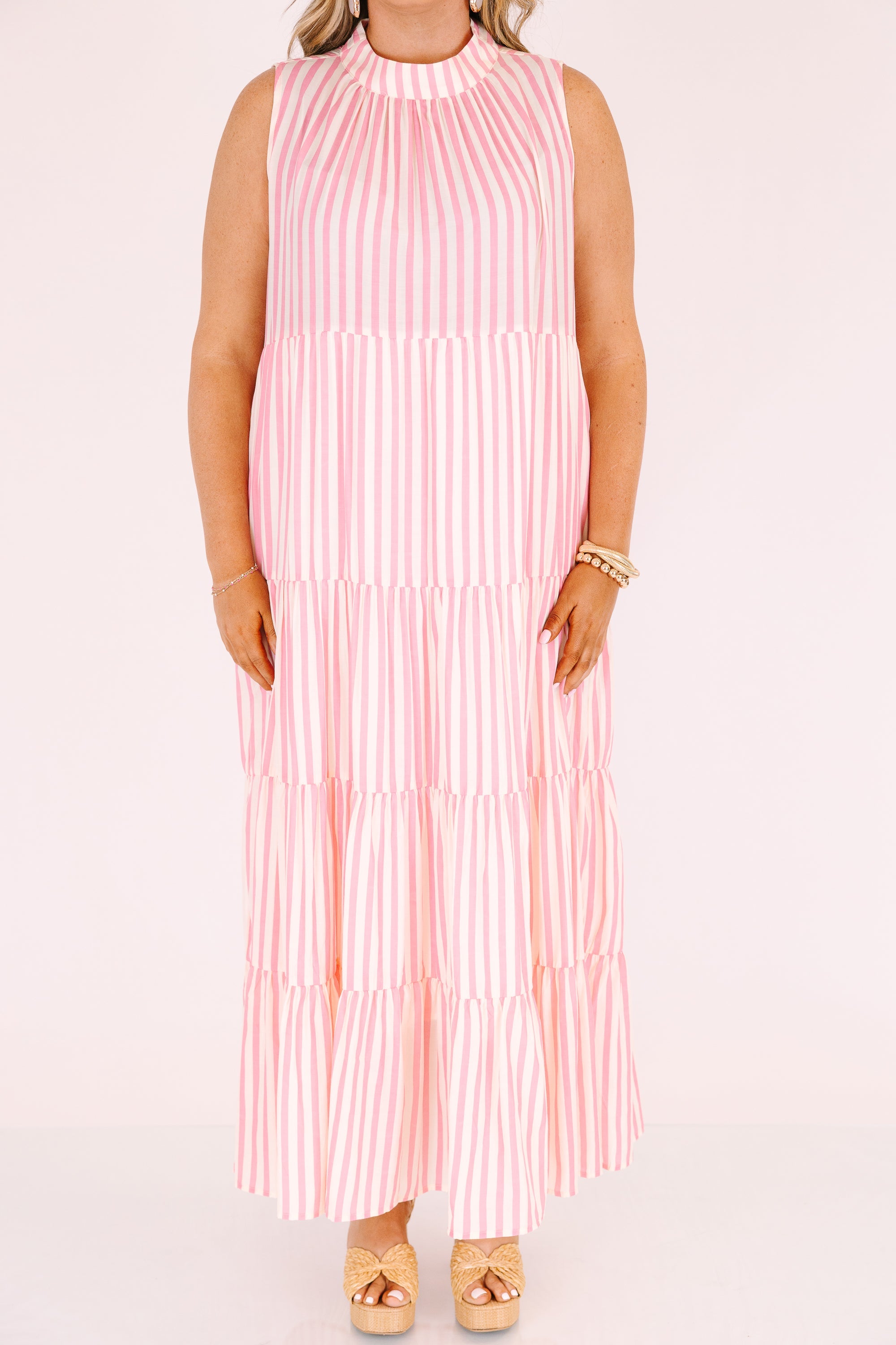 Pretty In Pinstripes Dress, Baby Pink