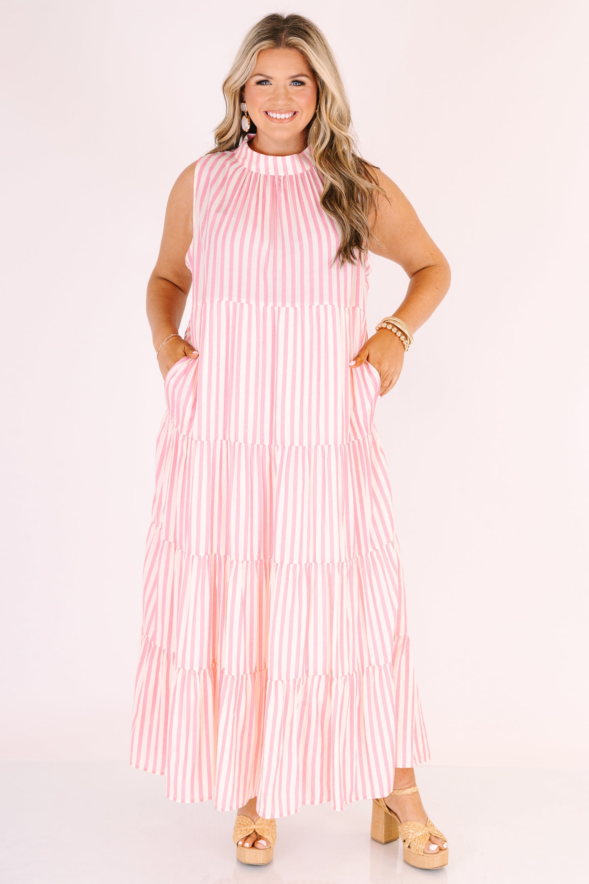 Pretty In Pinstripes Dress, Baby Pink
