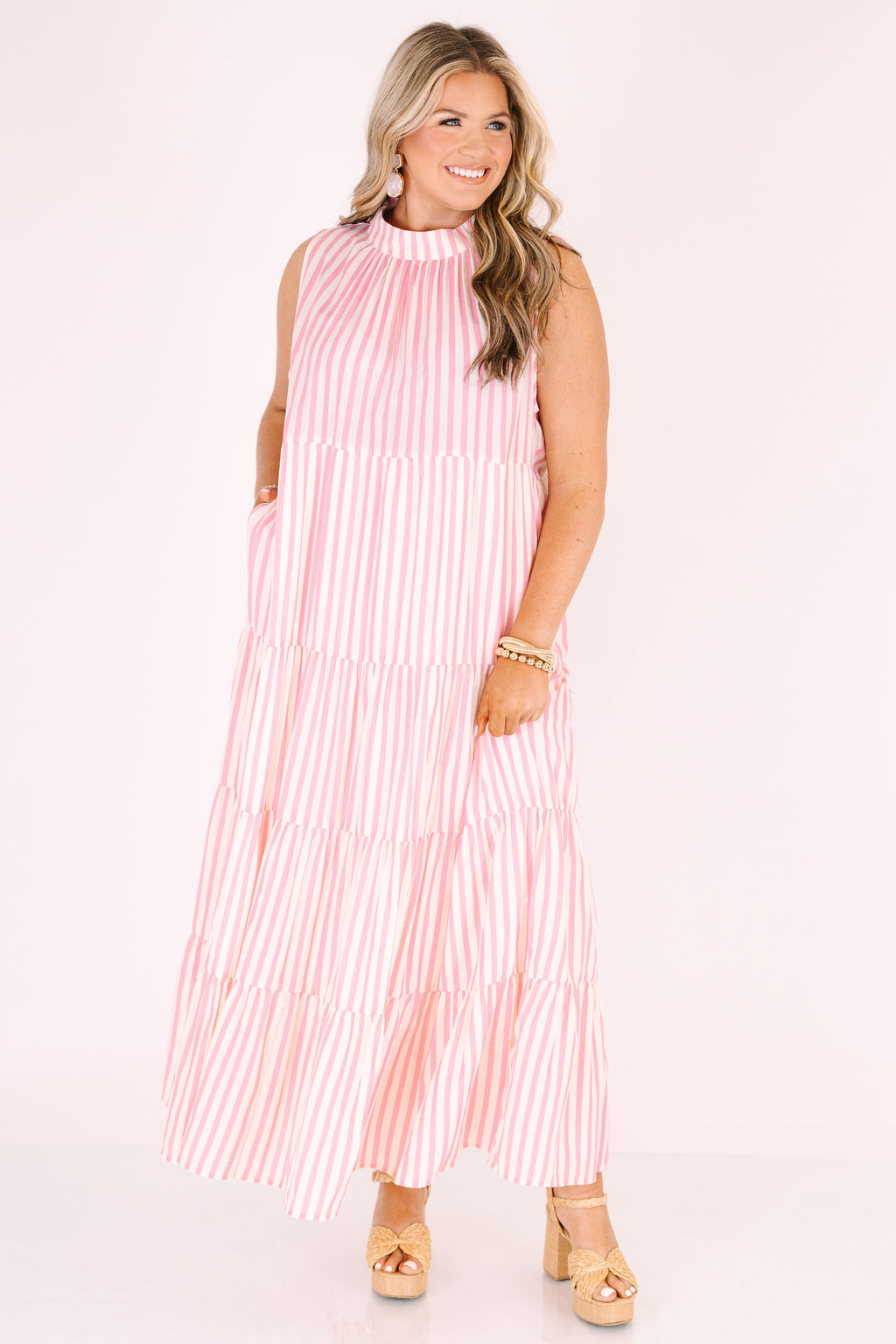 Pretty In Pinstripes Dress, Baby Pink