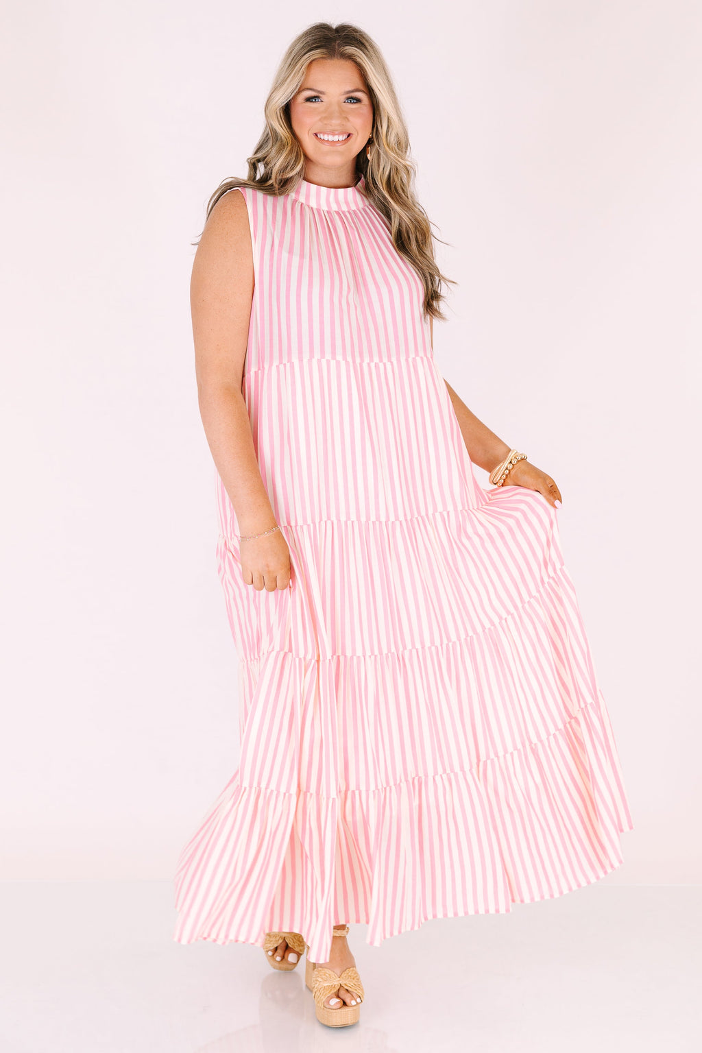 Pretty In Pinstripes Dress, Baby Pink