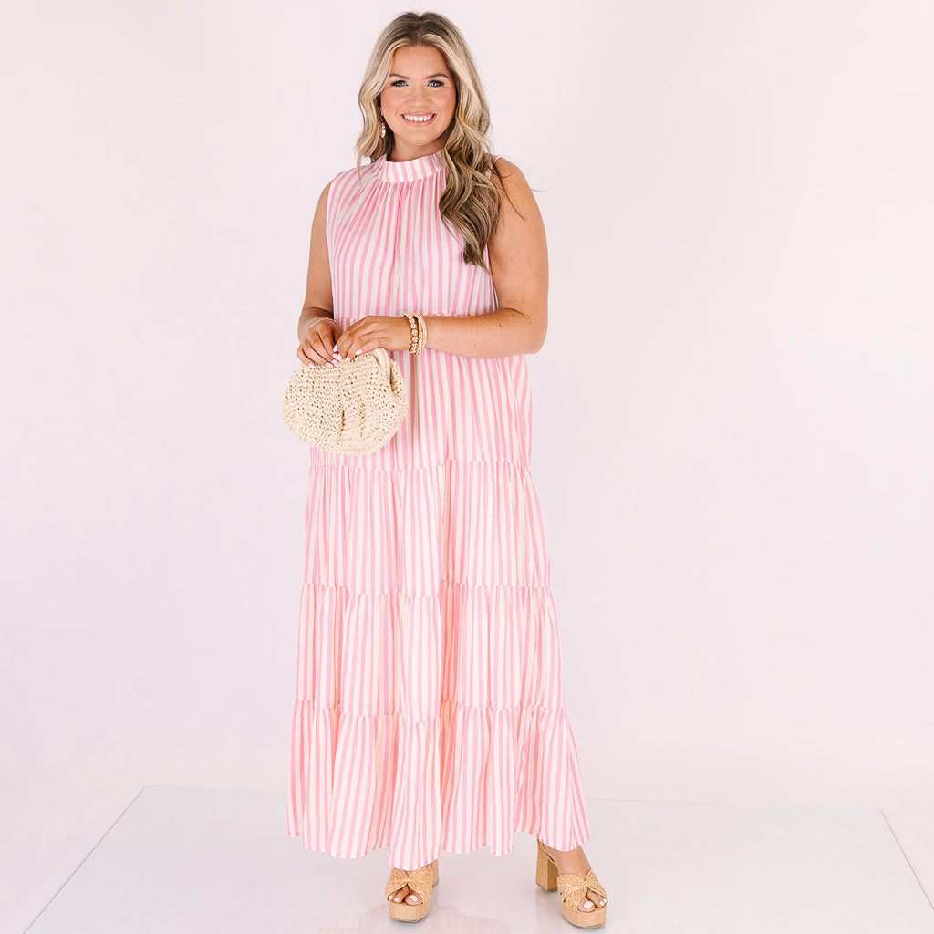 Pretty In Pinstripes Dress, Baby Pink