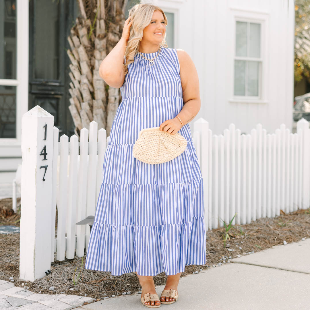 Pretty In Pinstripes Dress, Blue