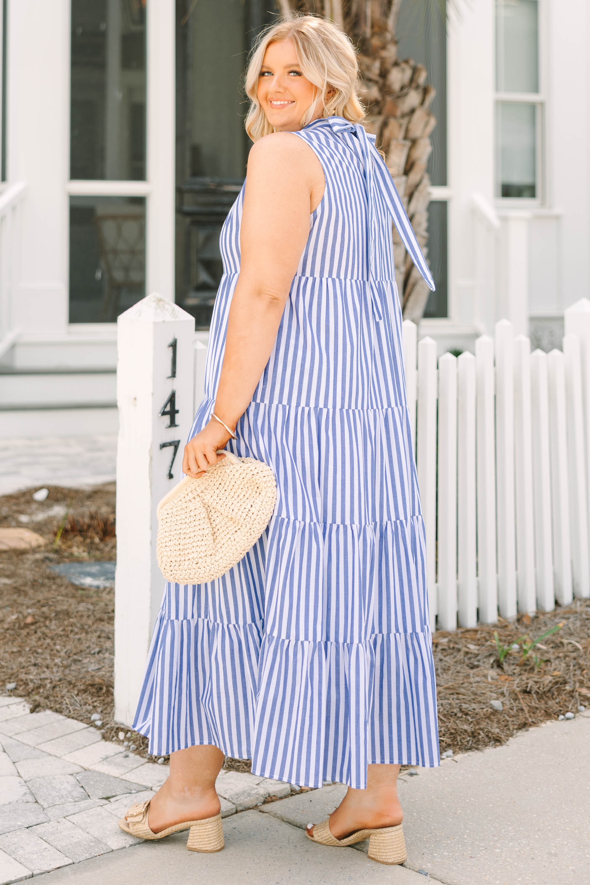 Pretty In Pinstripes Dress, Blue