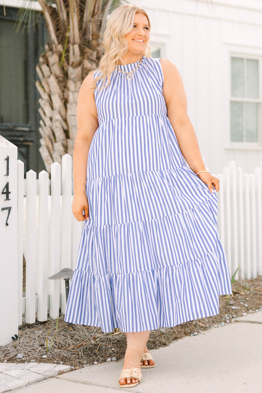 Pretty In Pinstripes Dress, Blue