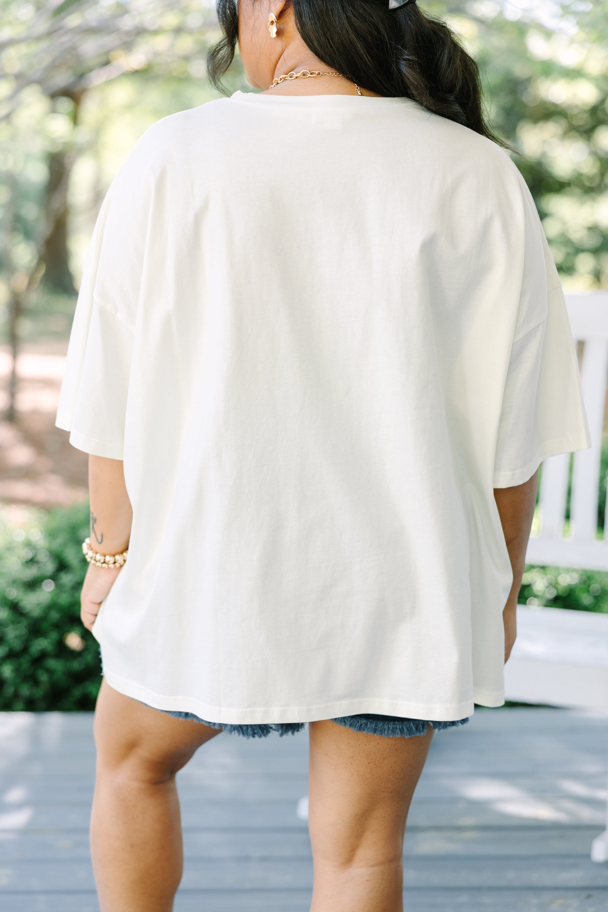 Red, White & Floral Boyfriend Tee, Ivory