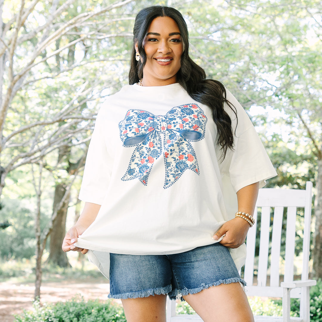 Red, White & Floral Boyfriend Tee, Ivory