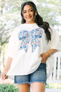 Red, White & Floral Boyfriend Tee, Ivory