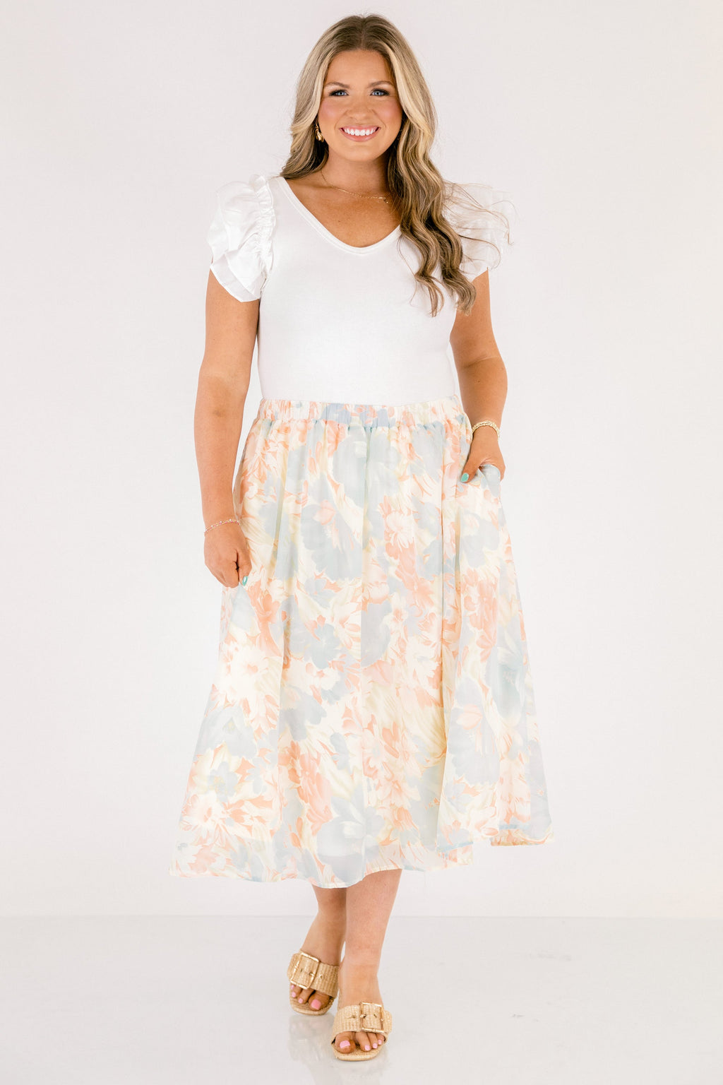 Romantic Florals Skirt, Blue