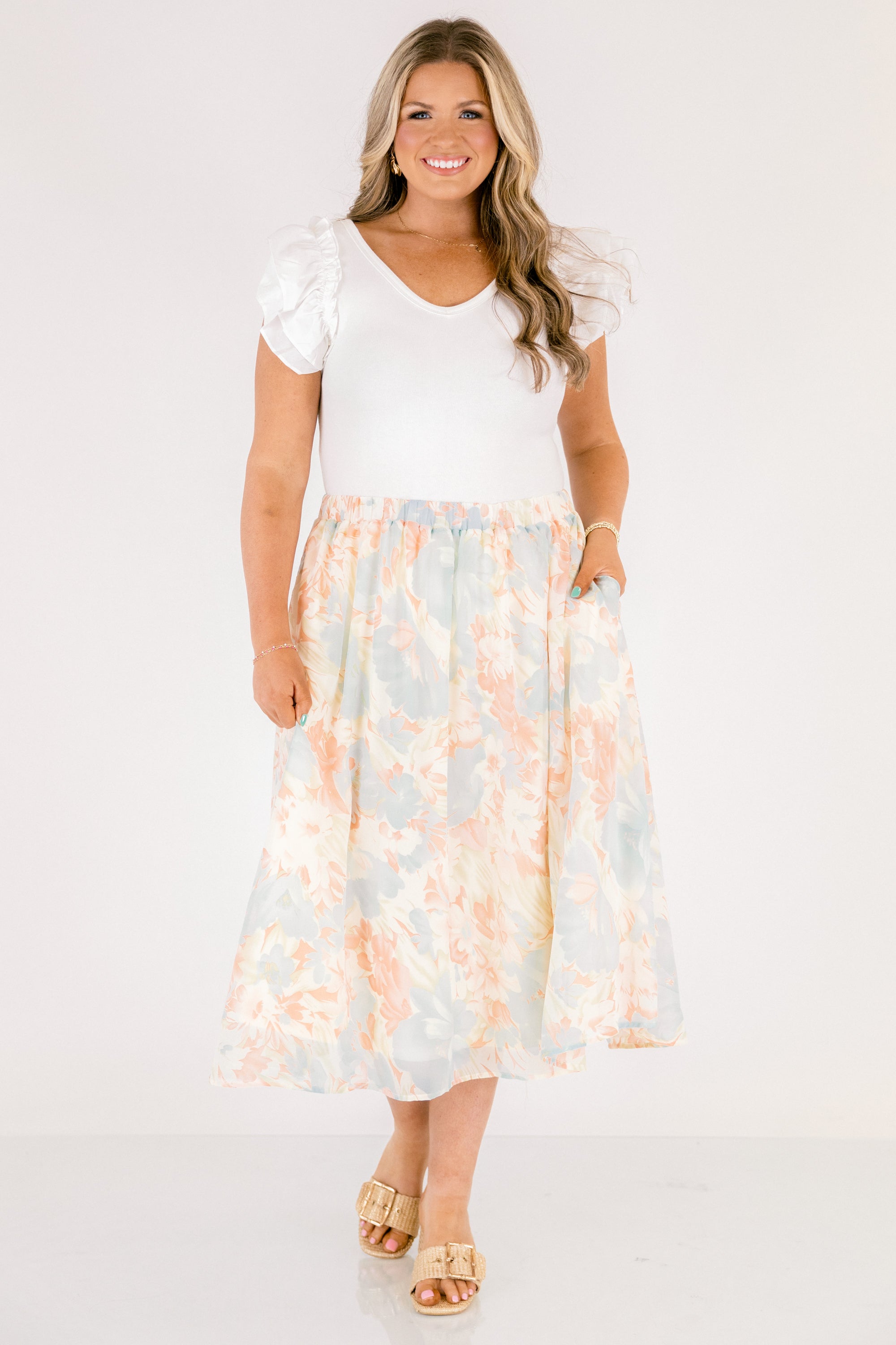 Romantic Florals Skirt, Blue