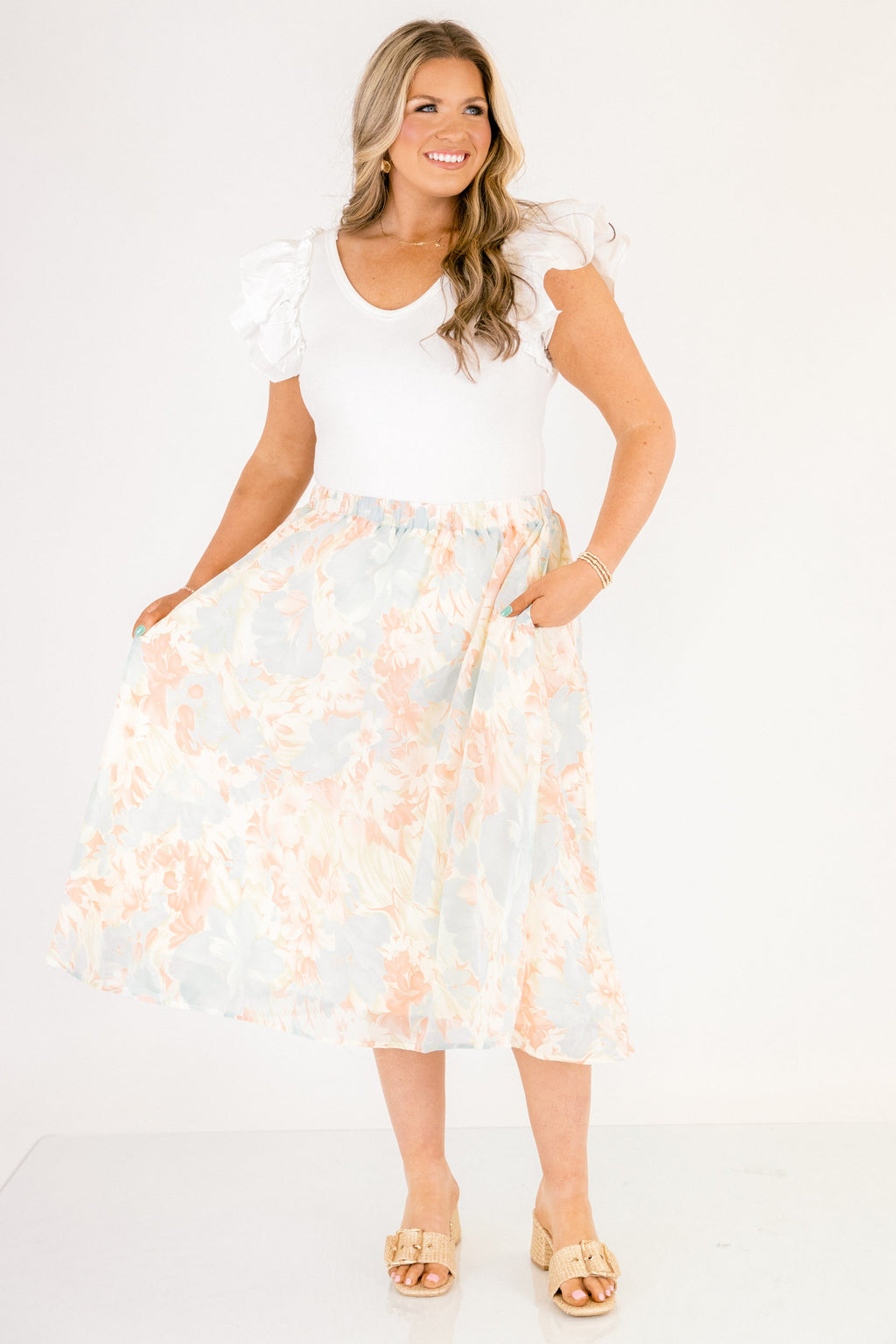 Romantic Florals Skirt, Blue