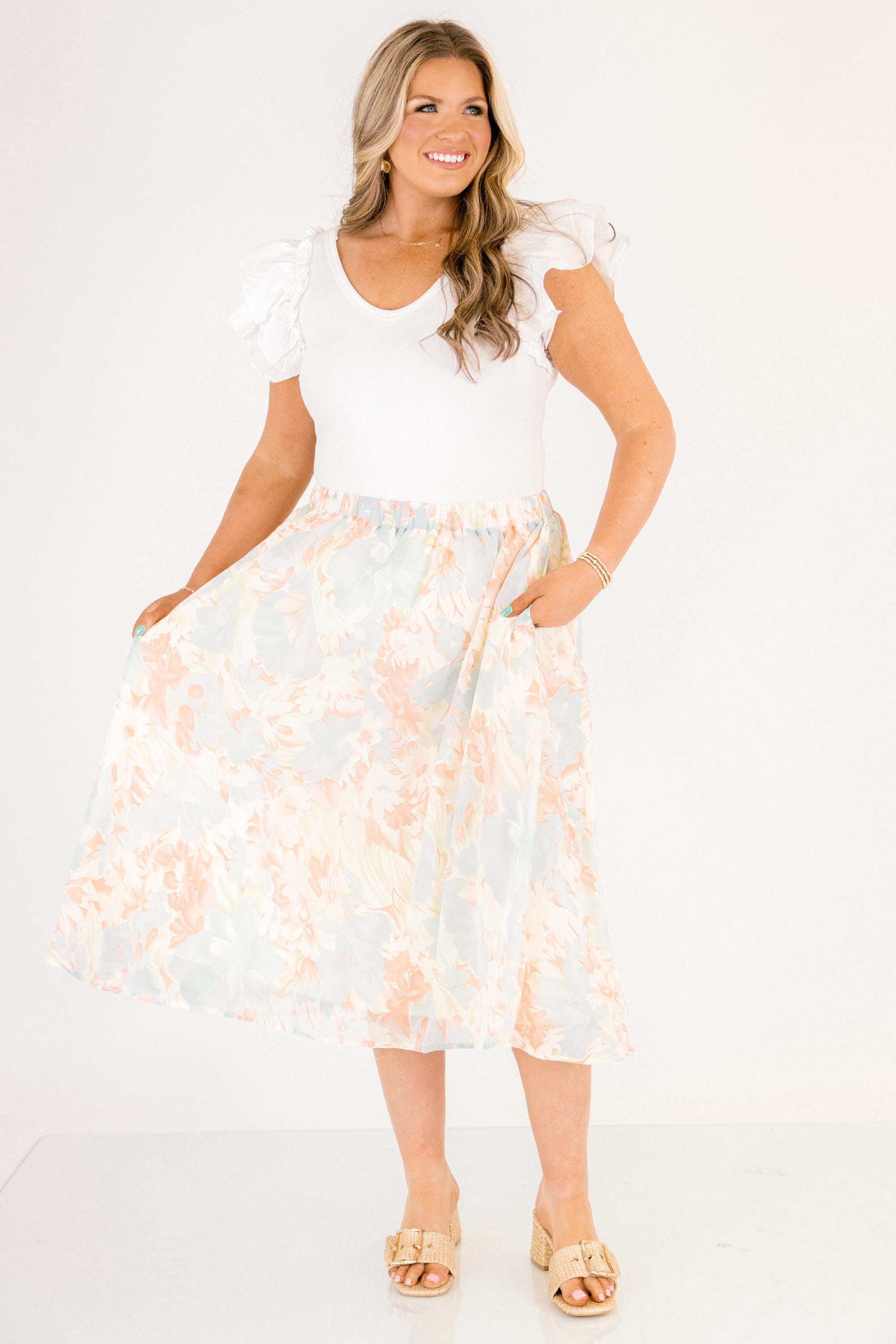 Romantic Florals Skirt, Blue