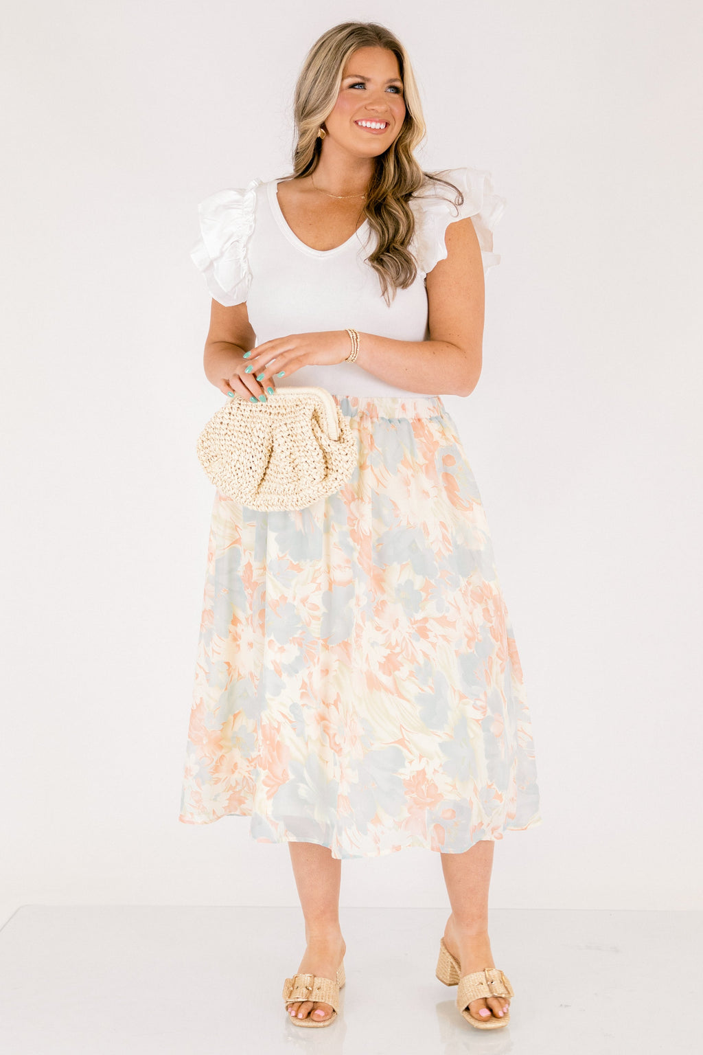 Romantic Florals Skirt, Blue