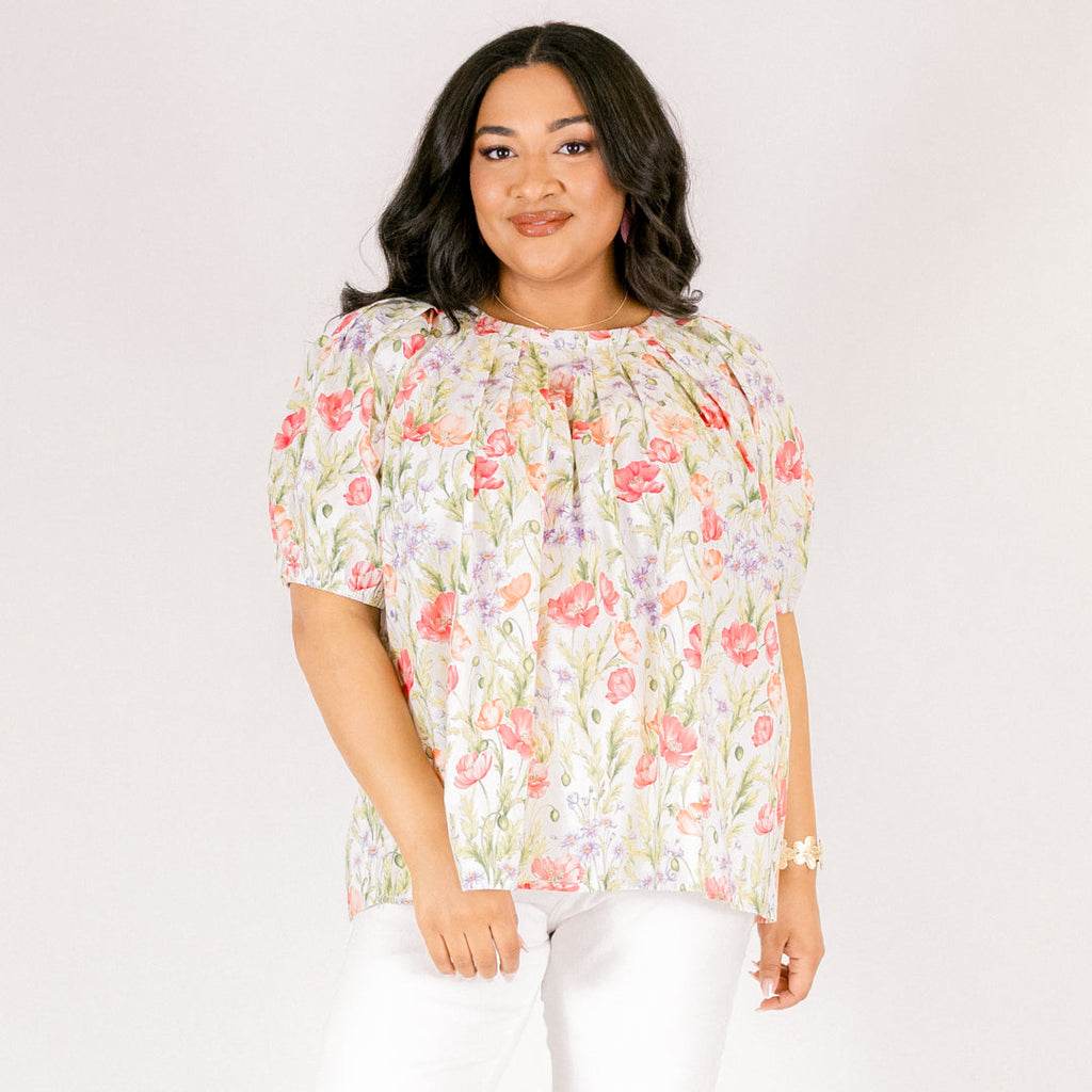 Rooftop Romance Top, Green Floral