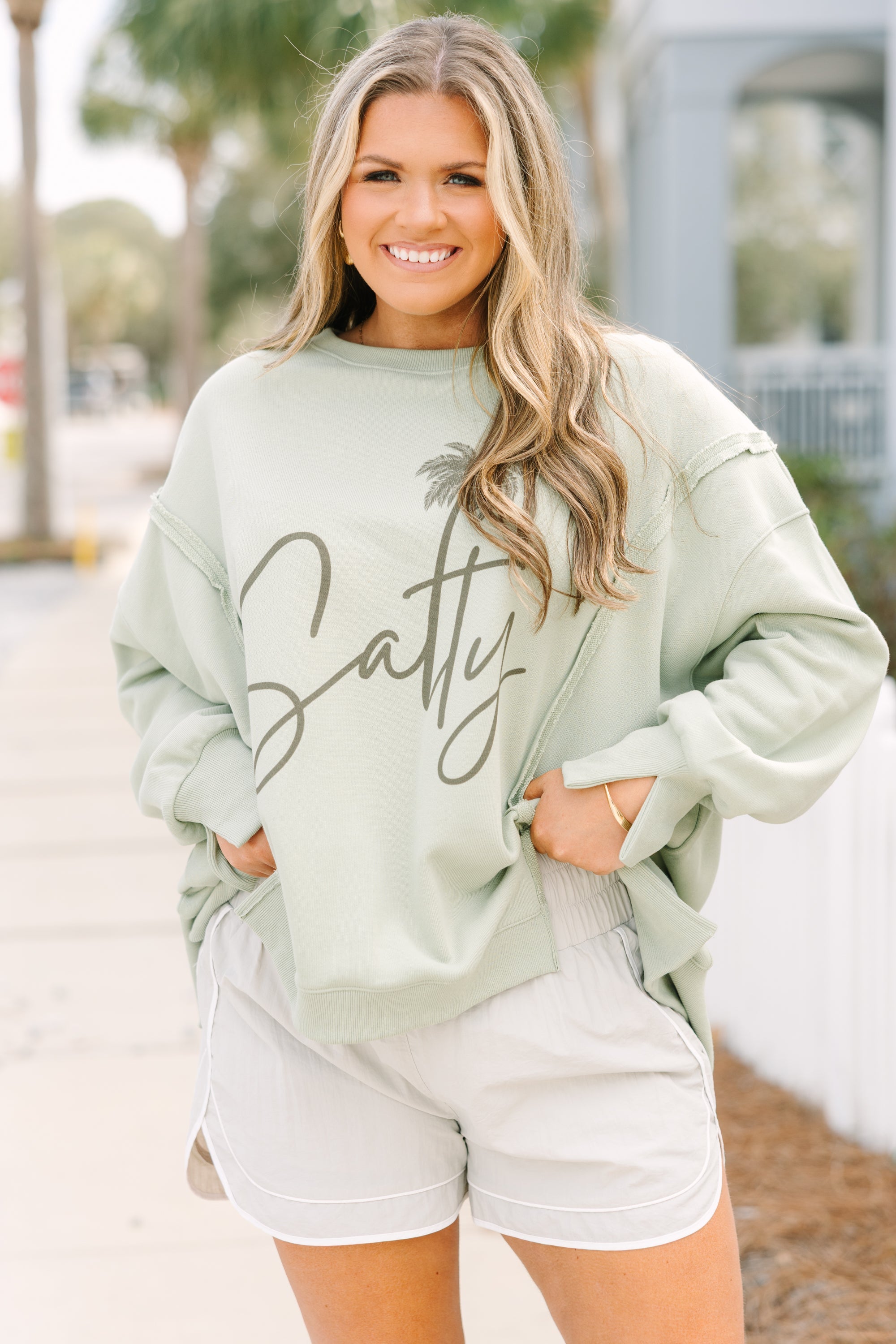 Salty Babe Comfy Crew, Light Sage