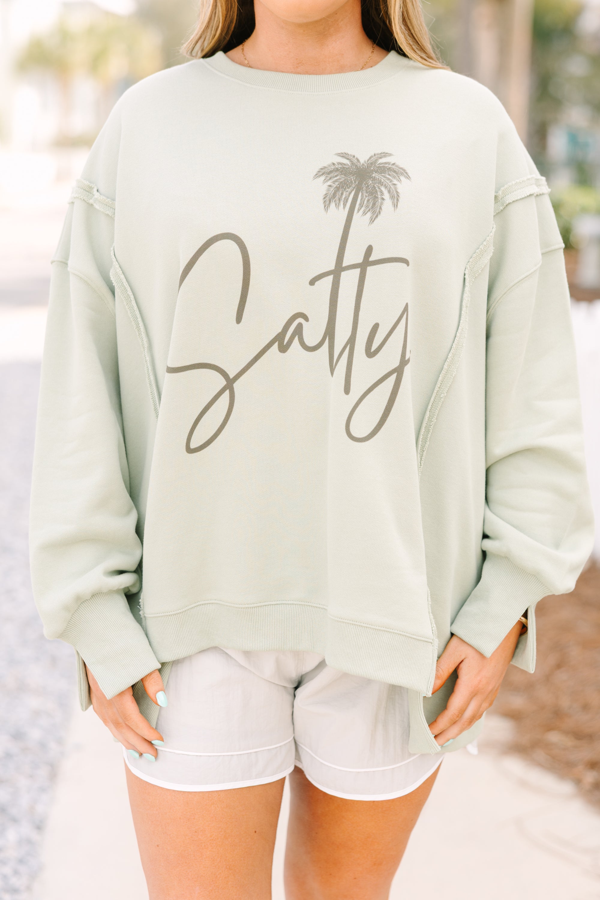 Salty Babe Comfy Crew, Light Sage
