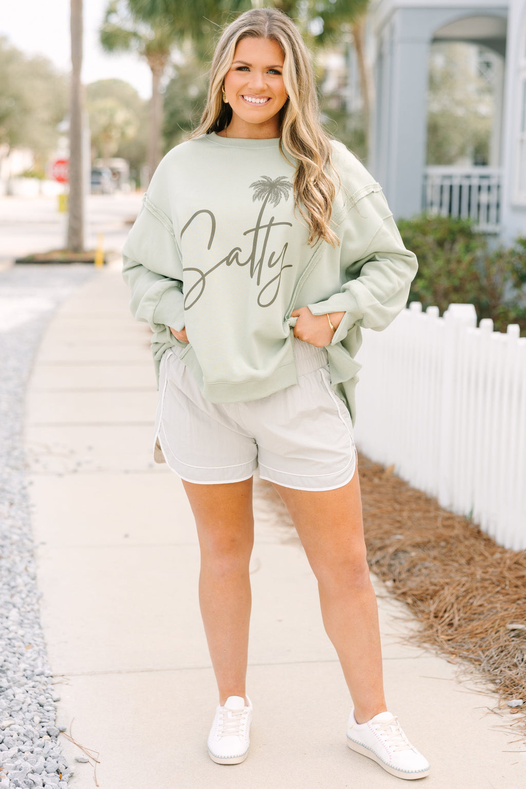 Salty Babe Comfy Crew, Light Sage