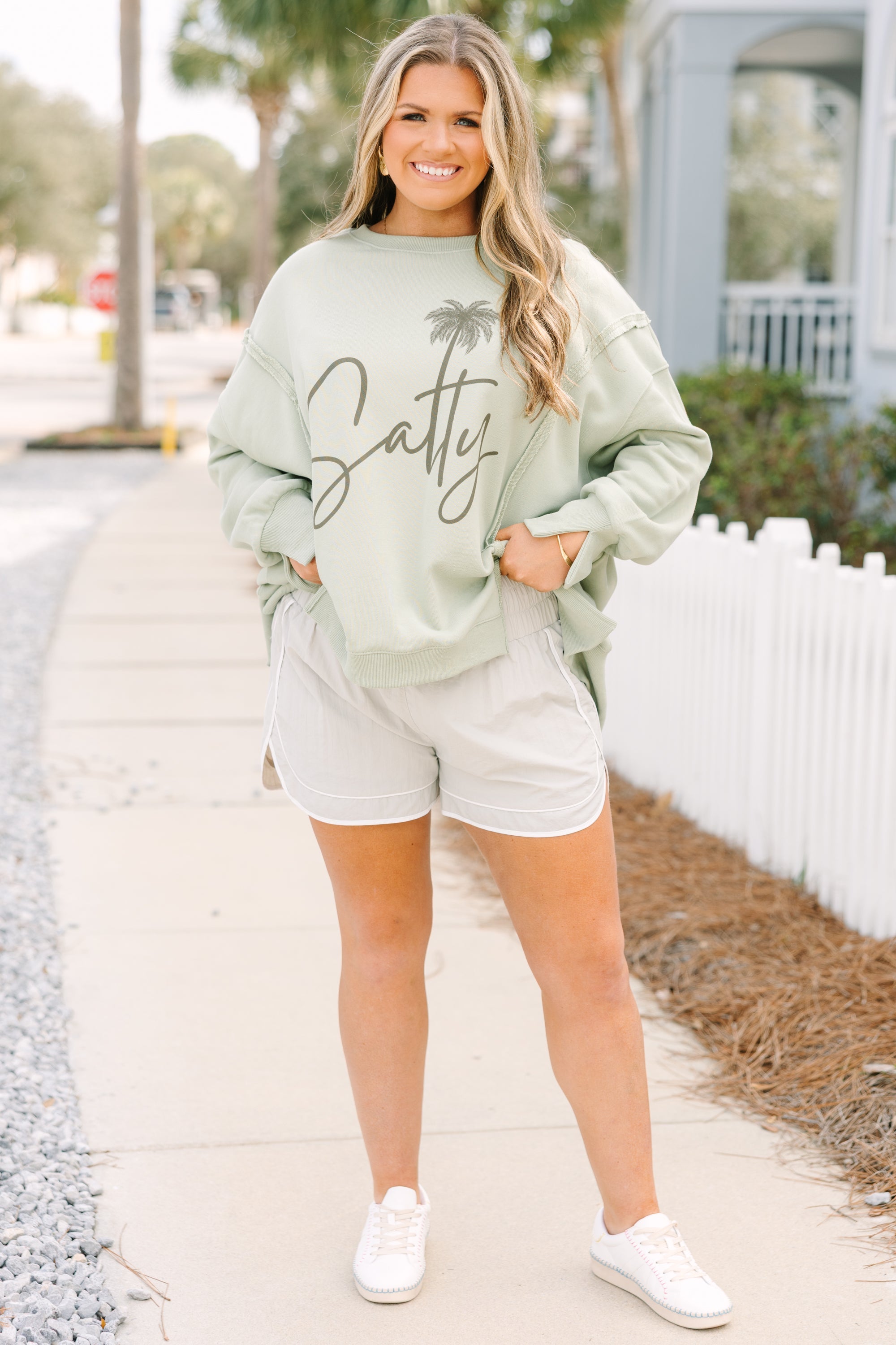 Salty Babe Comfy Crew, Light Sage