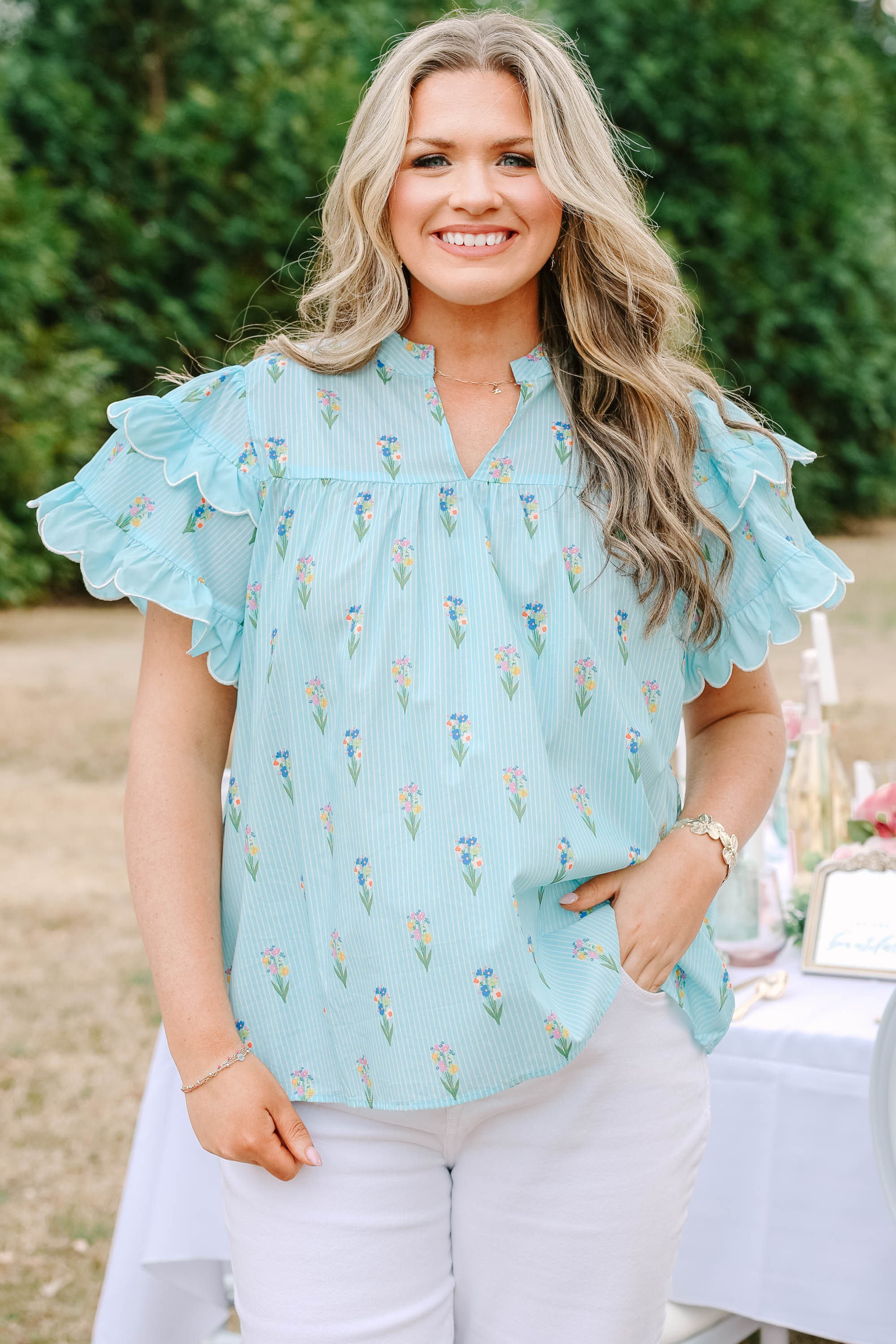 Santorini Bound Top, Blue Floral
