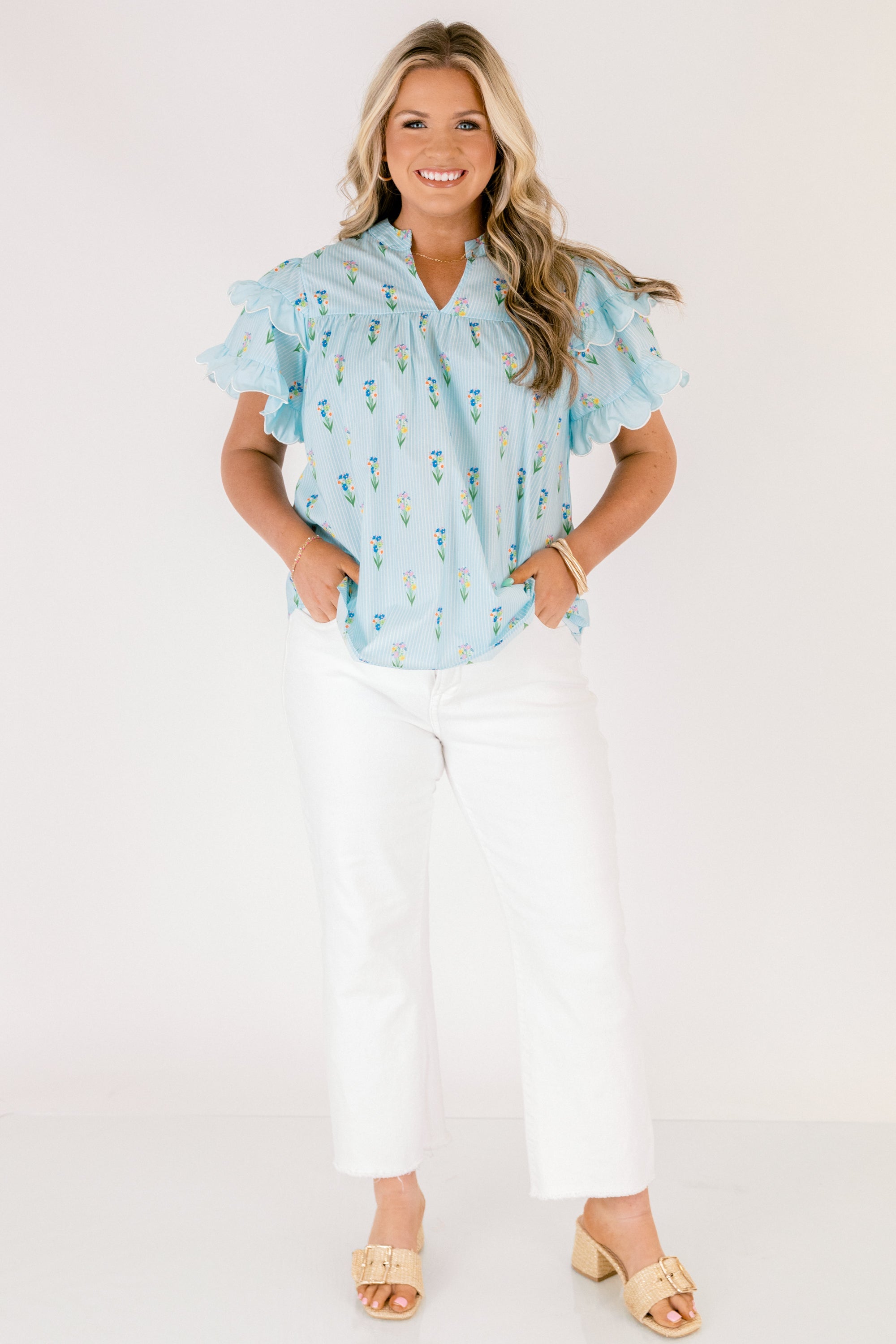 Santorini Bound Top, Blue Floral