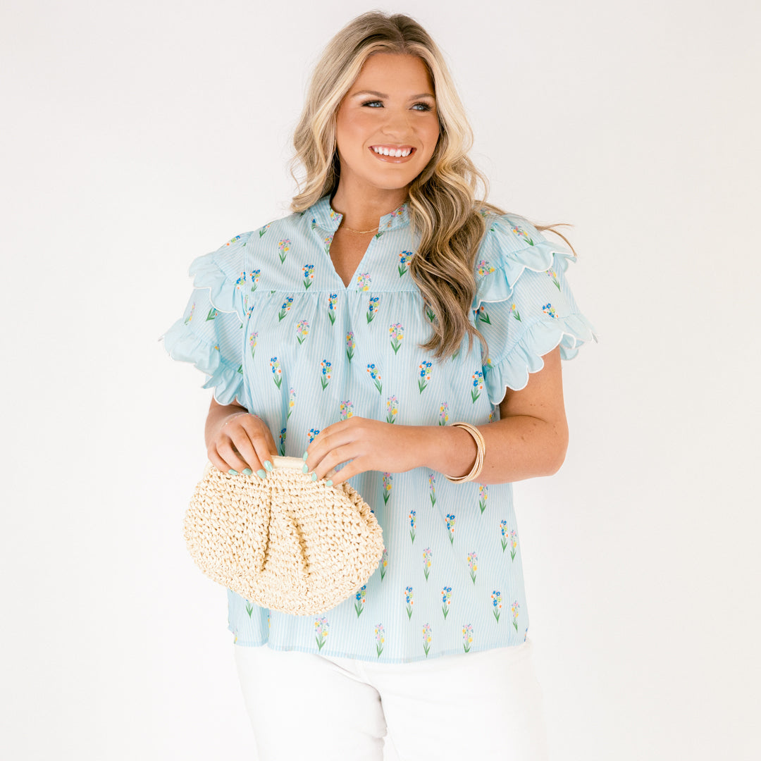 Santorini Bound Top, Blue Floral