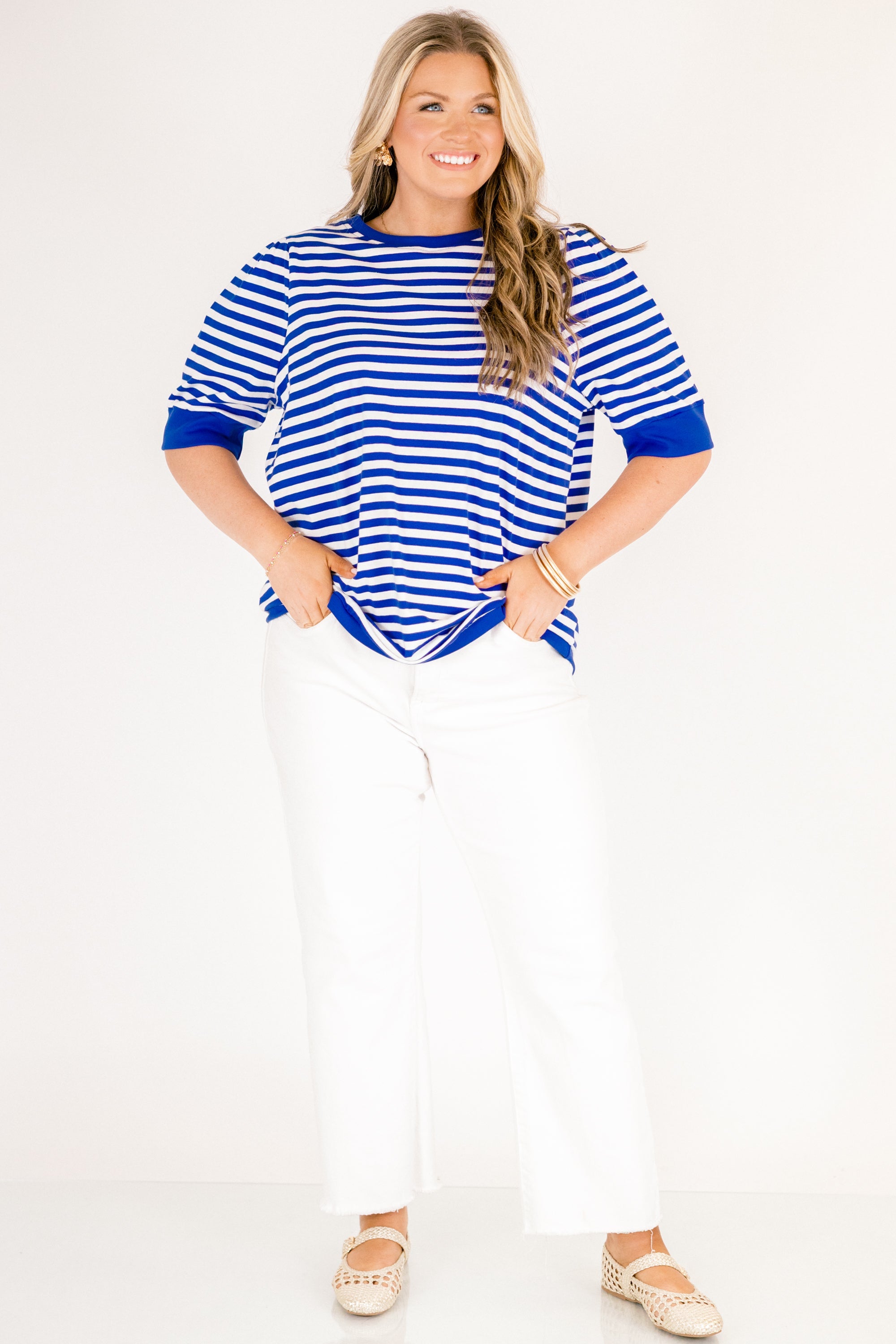 Signature Stripes Top, Blue-White