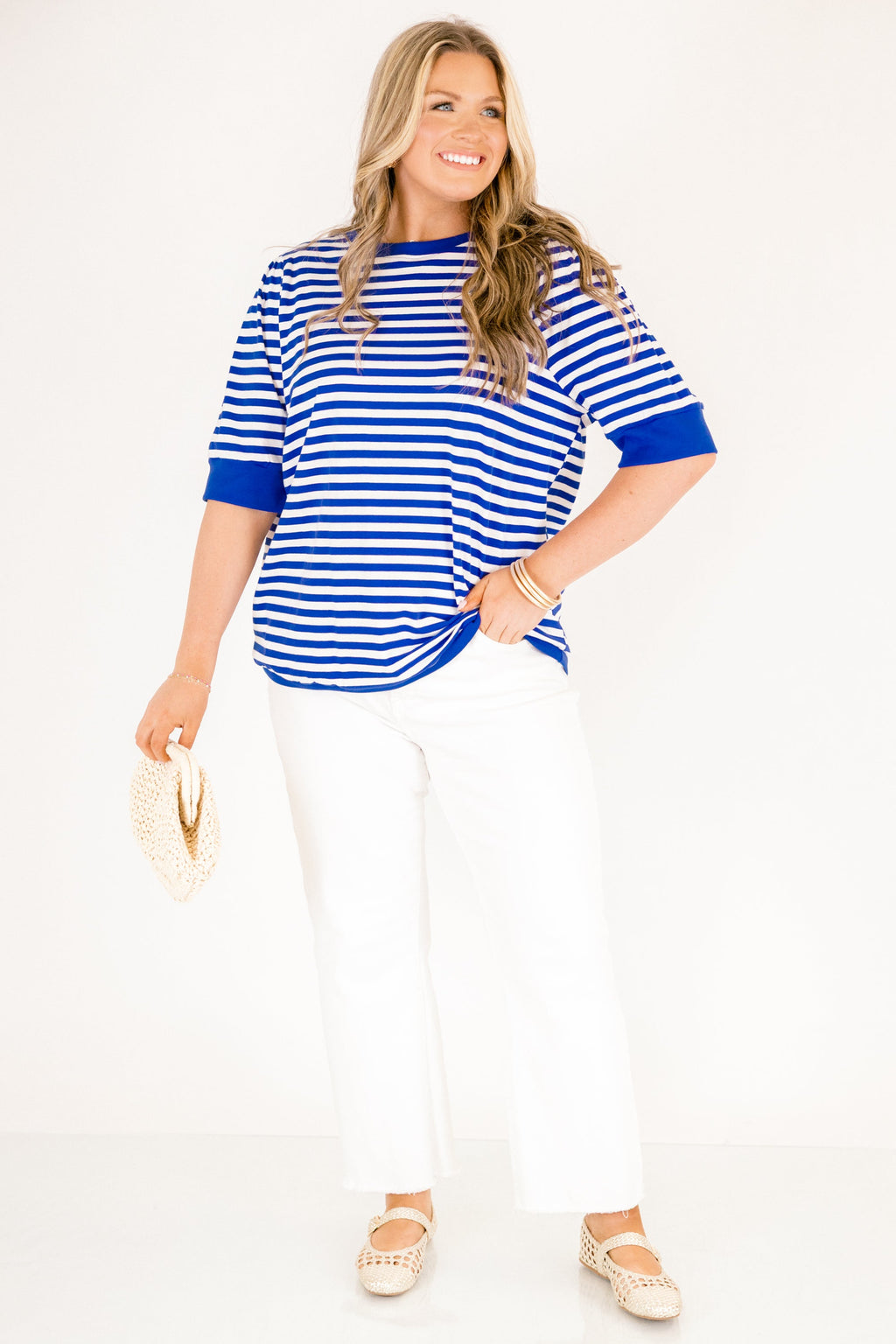 Signature Stripes Top, Blue-White