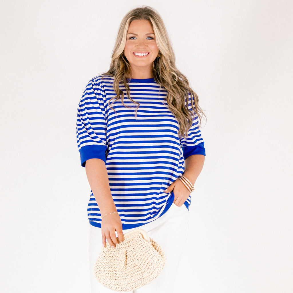 Signature Stripes Top, Blue-White