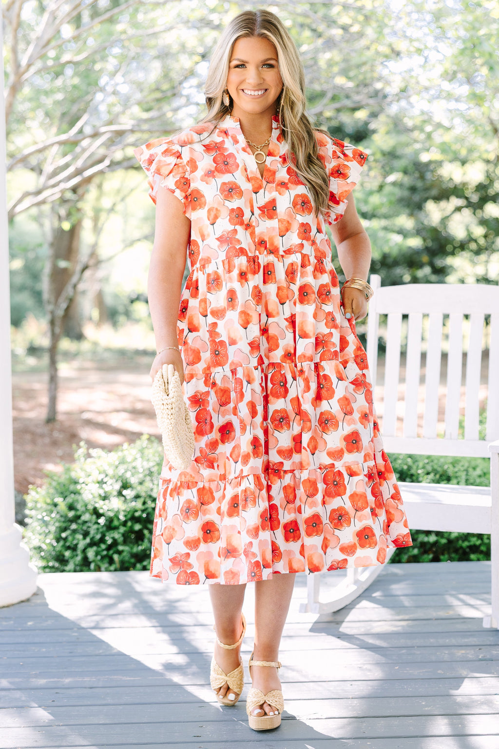 Simply The Vibe Midi Dress, Red Floral