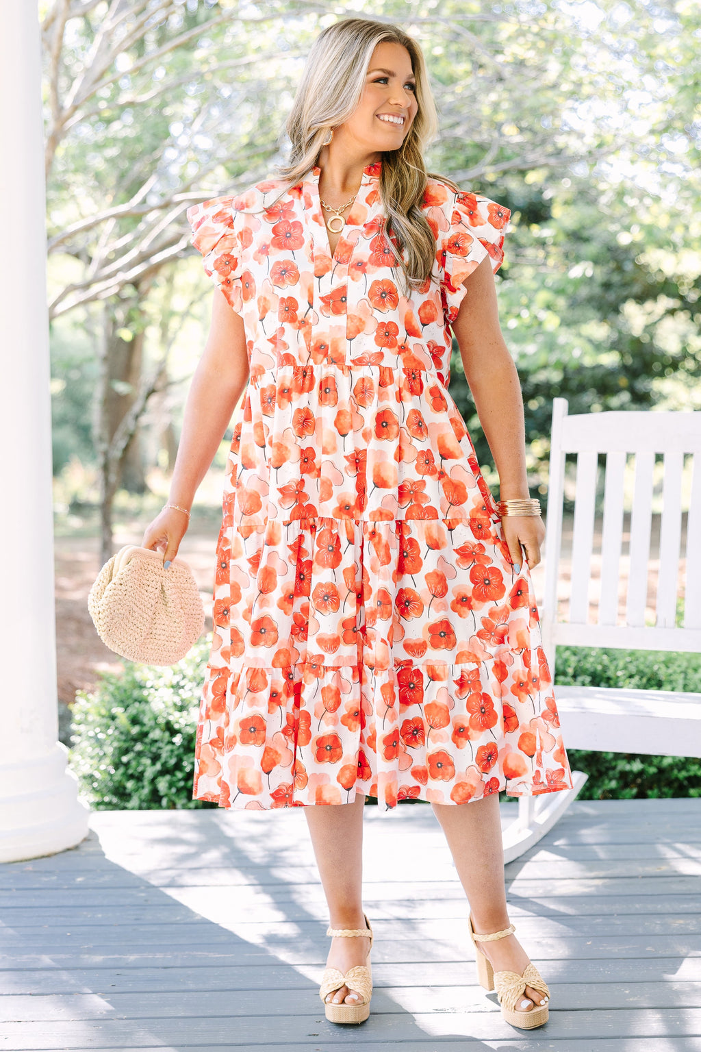 Simply The Vibe Midi Dress, Red Floral