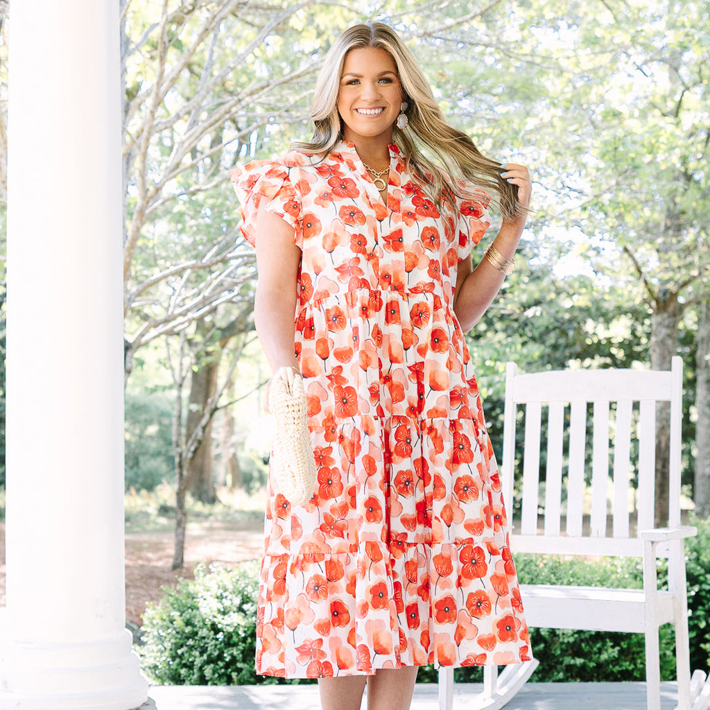 Simply The Vibe Midi Dress, Red Floral