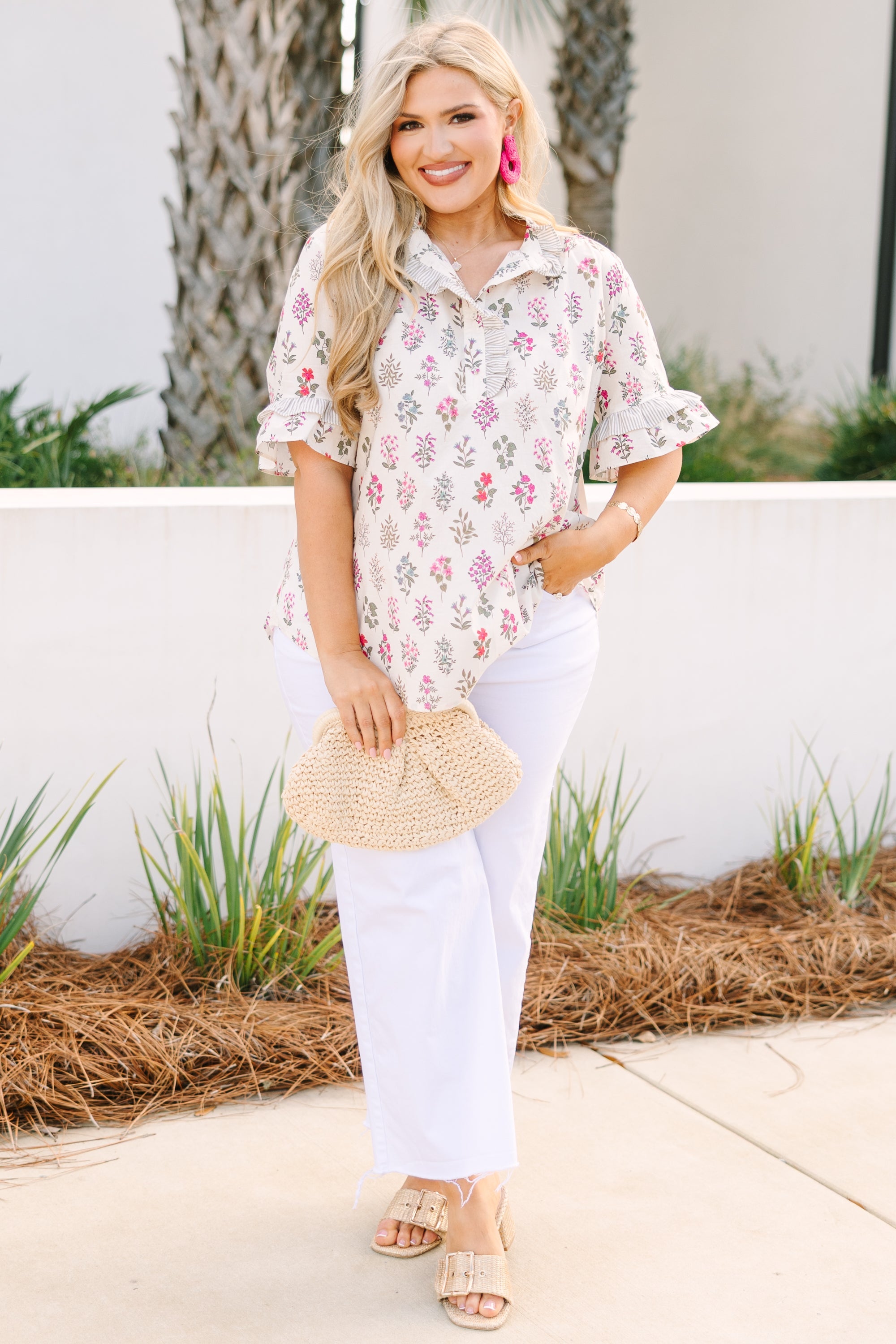 Speaking Up Top, Cream Floral