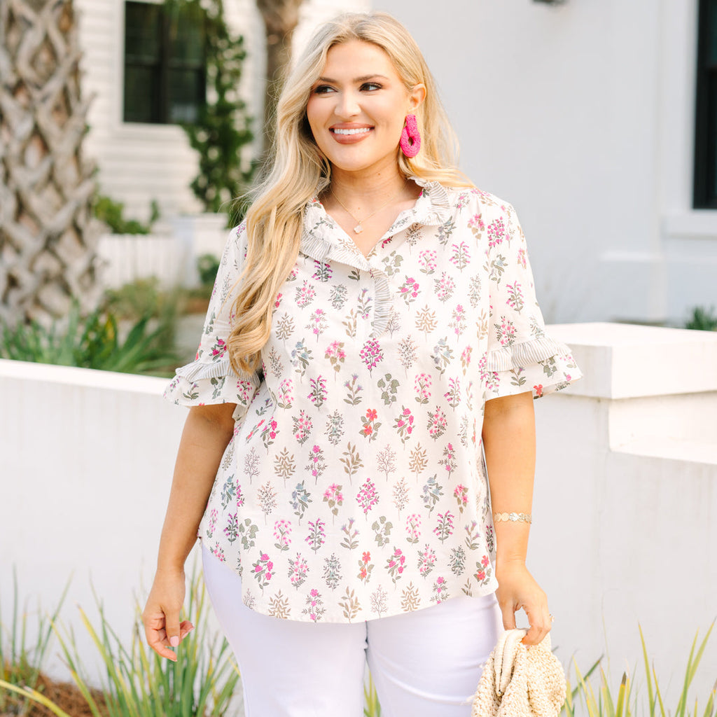 Speaking Up Top, Cream Floral