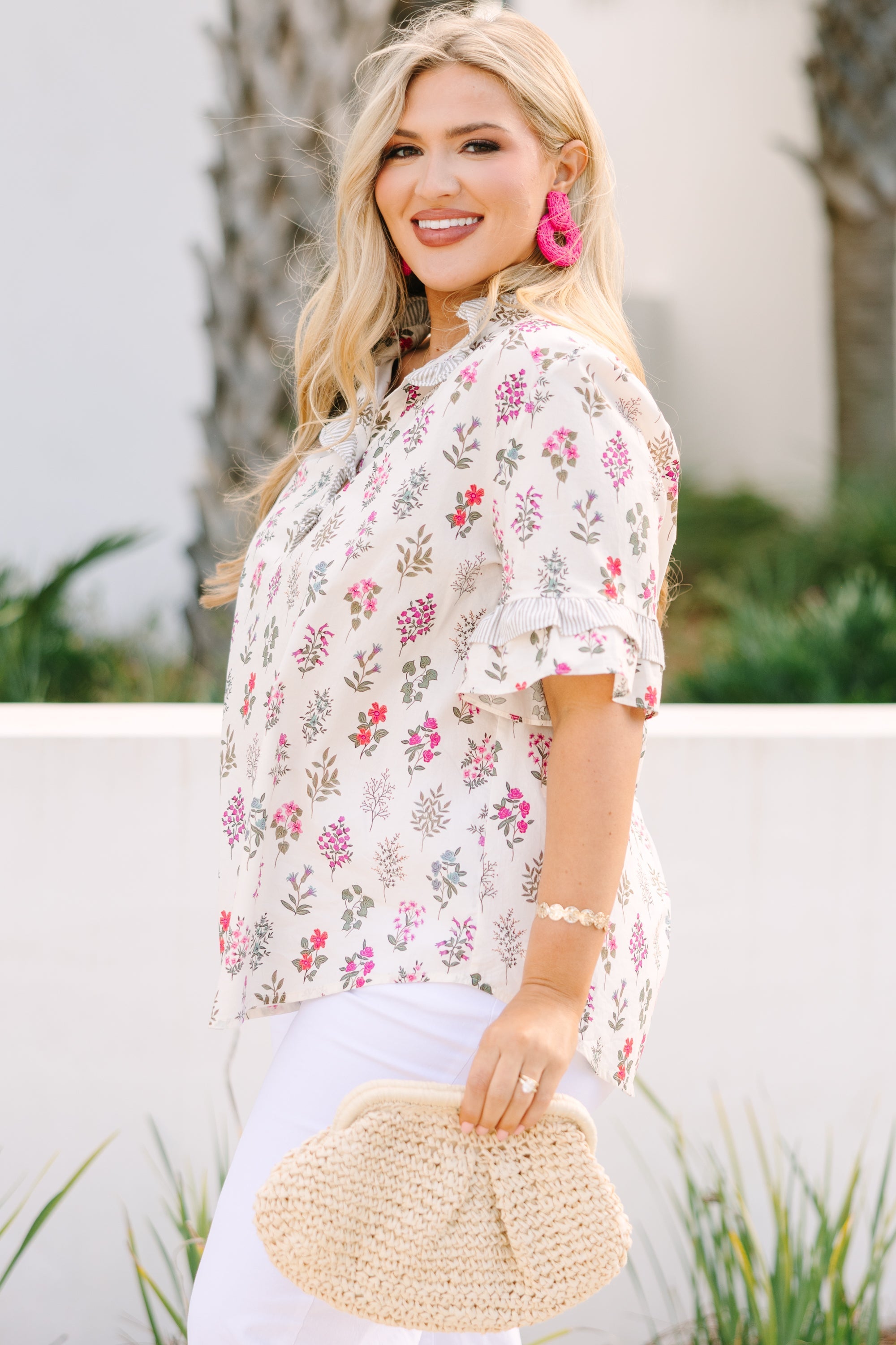 Speaking Up Top, Cream Floral