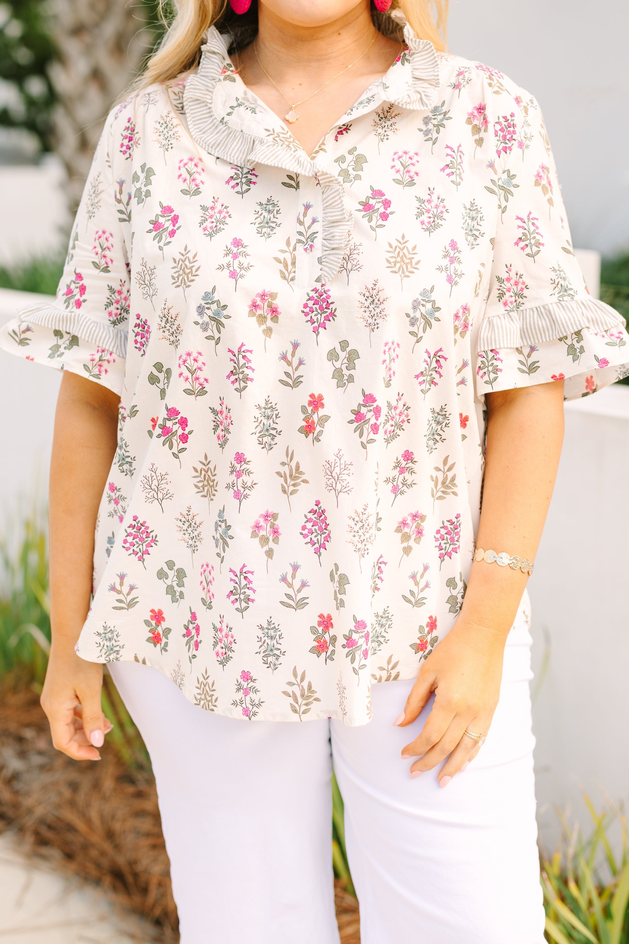 Speaking Up Top, Cream Floral