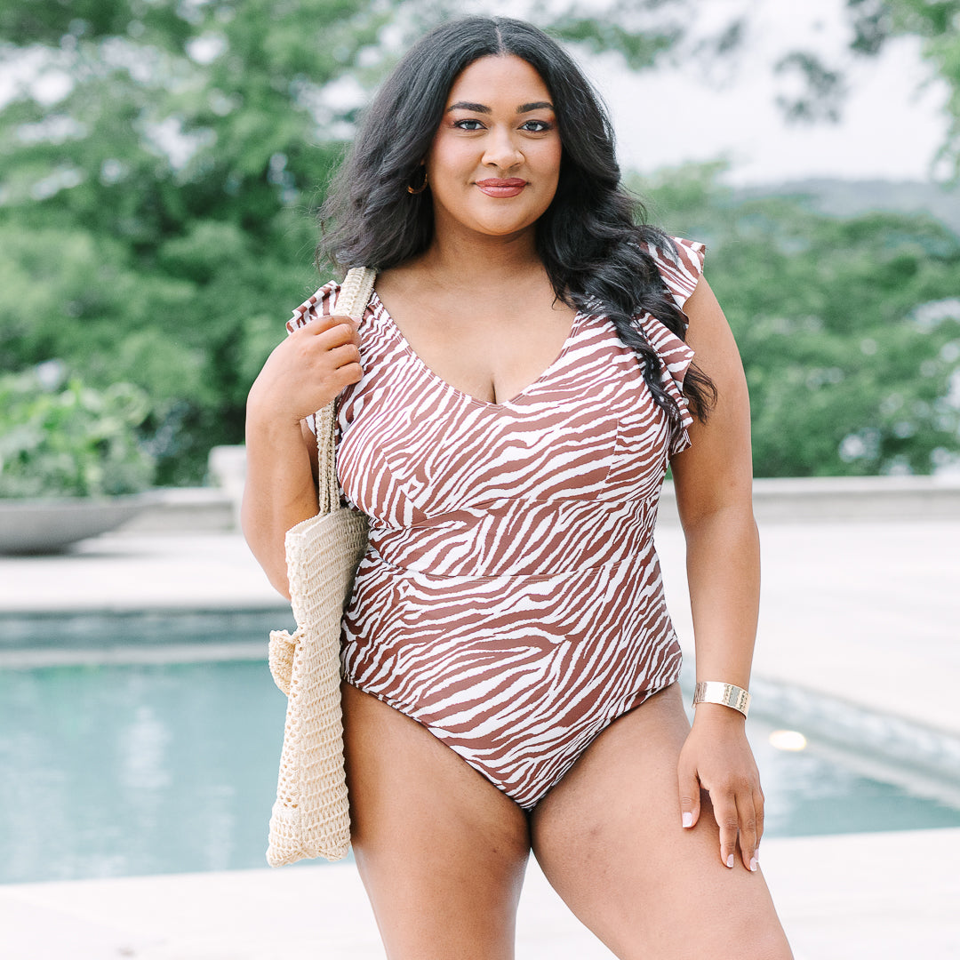 Spending My PTO Swimsuit, Brown Zebra