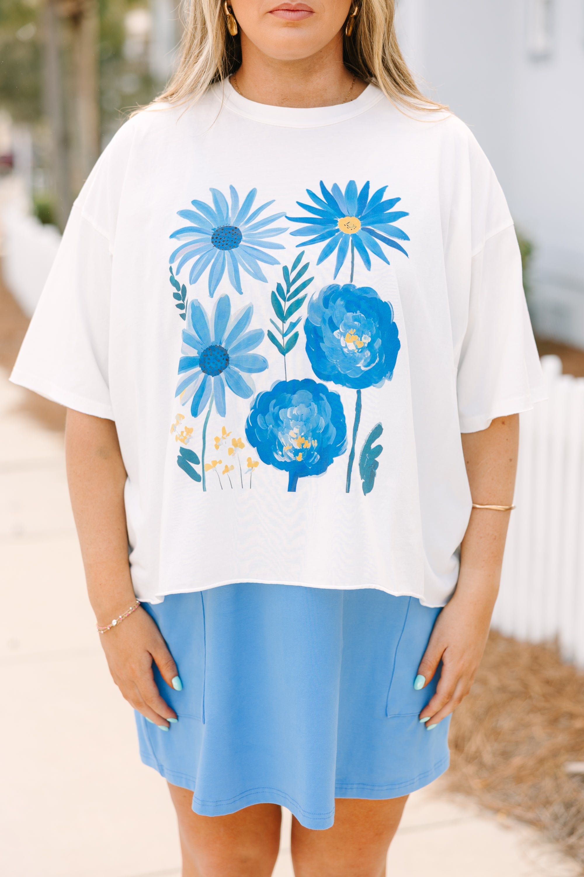 Spring Flowers Vintage Wash Tee, White