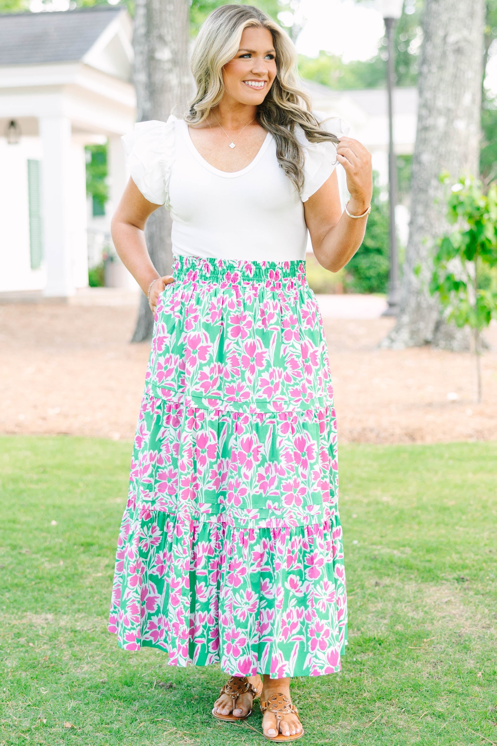 Spring Gardens Skirt, Pink-Green